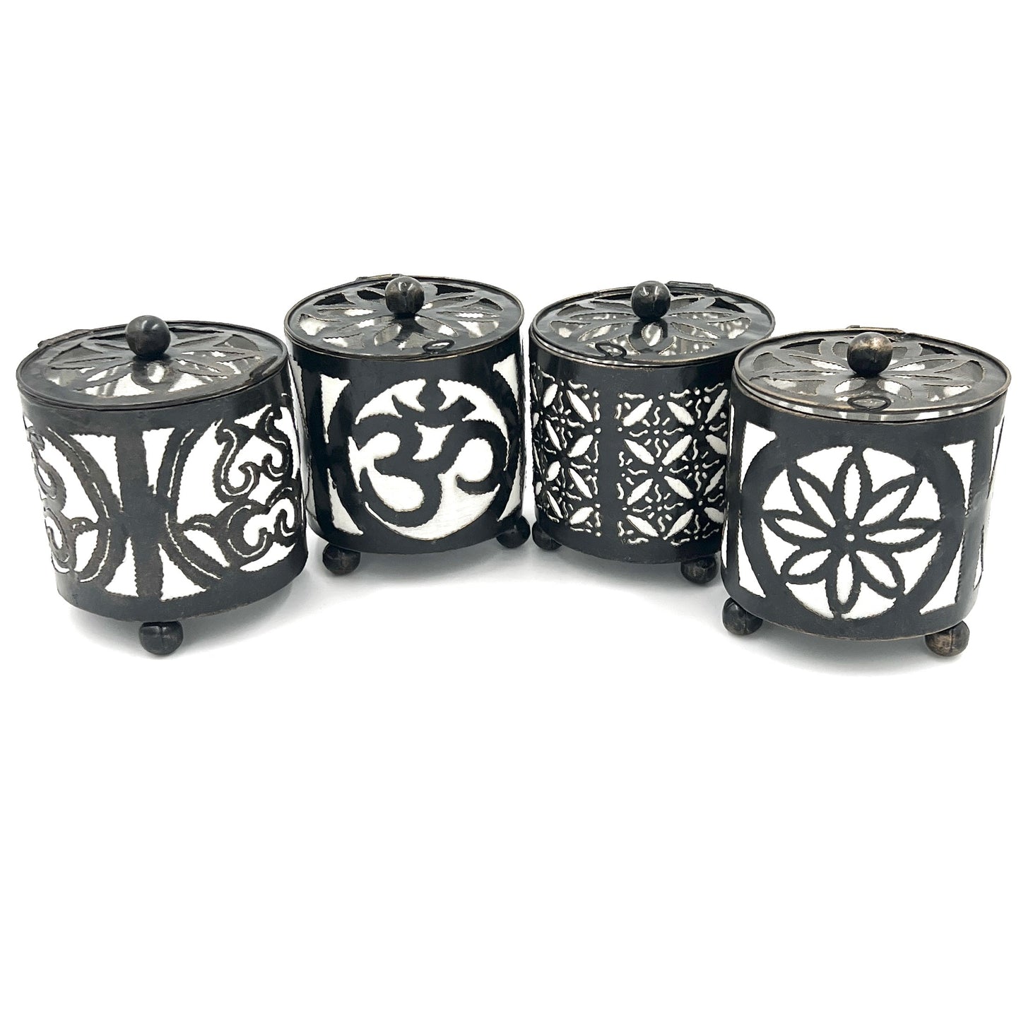 Handcut Om Iron Candle Holders w/ Lid