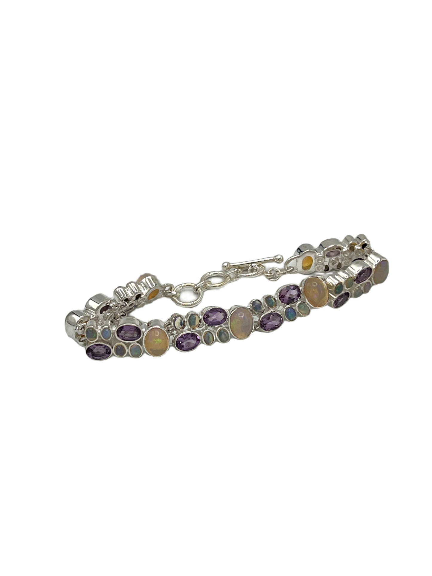 Sterling Silver Ethiopian Opal & Amethyst Bracelet