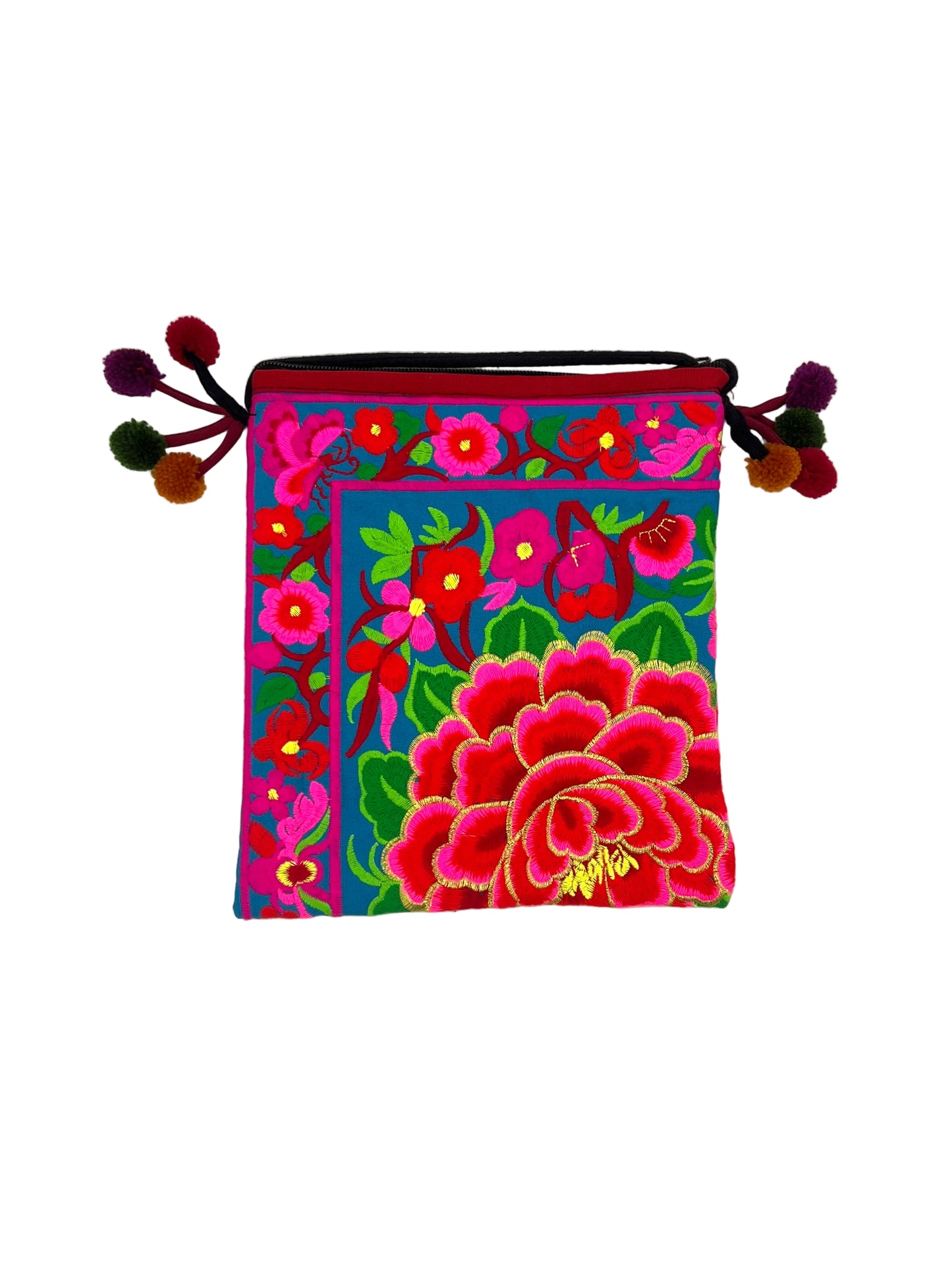 Embroidered Lotus Flower Crossbody Bag