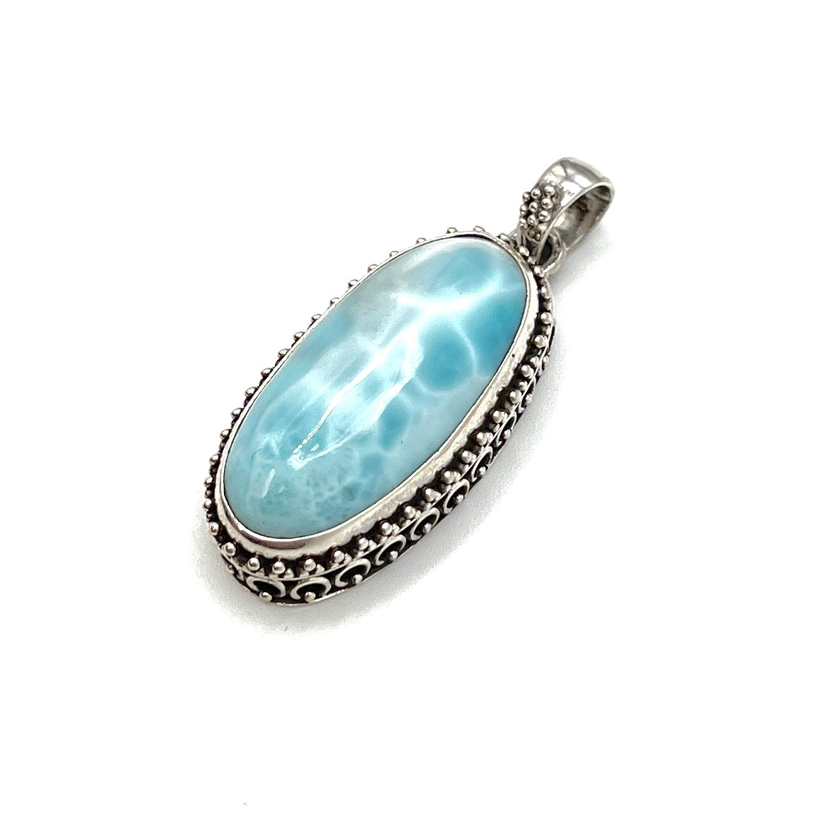 Sterling Silver Beaded Larimar Freeform Pendants