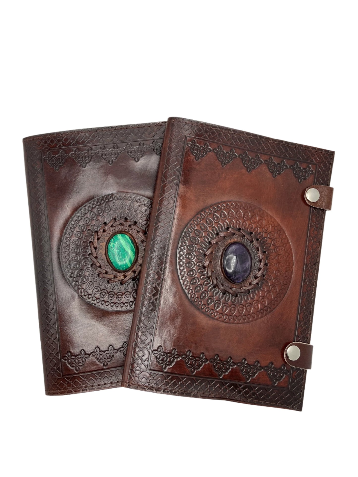 Camel Leather Gemstone Journal | Circle Mandala | 9" x 6" x 1/2"