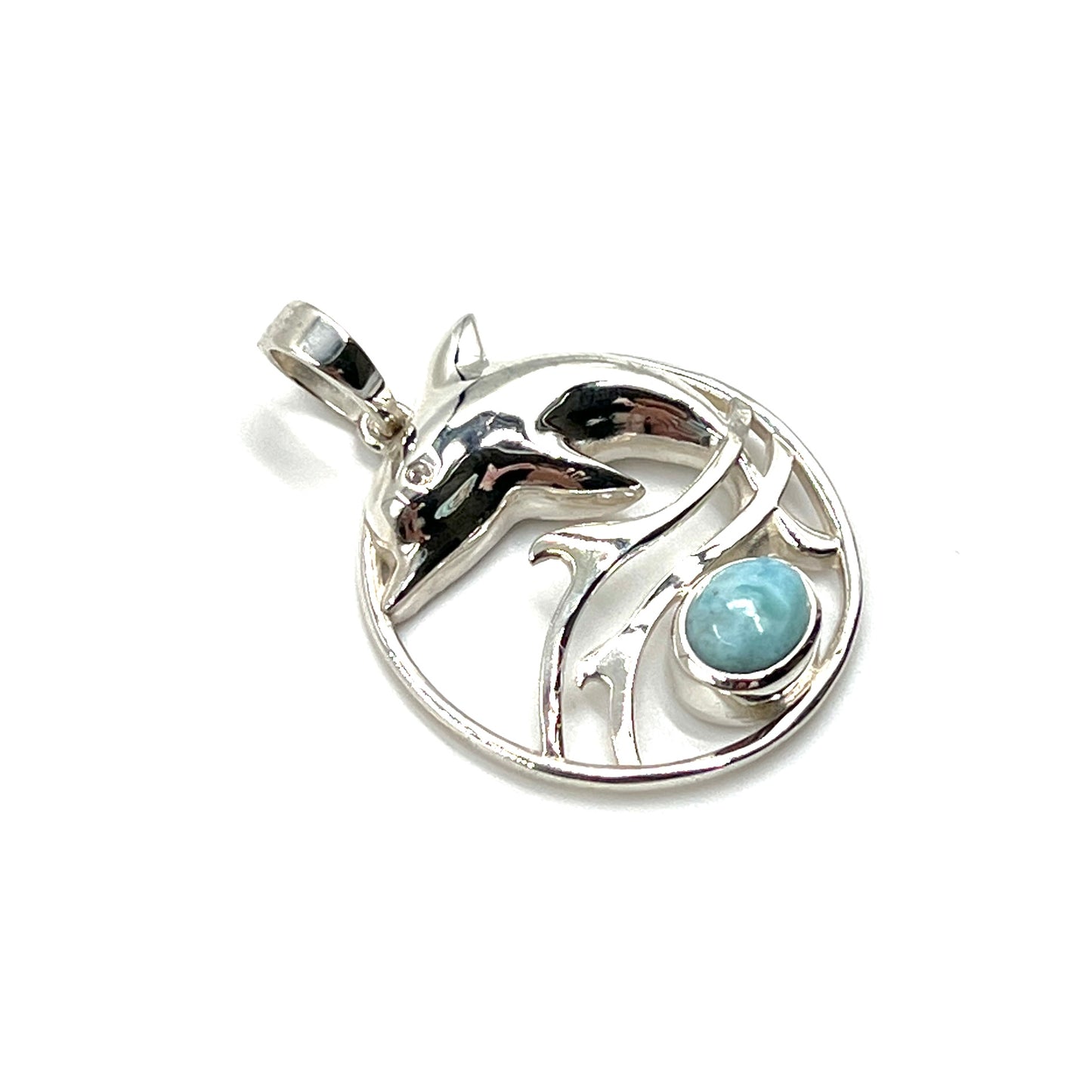 Sterling Silver Dolphin Larimar Pendants