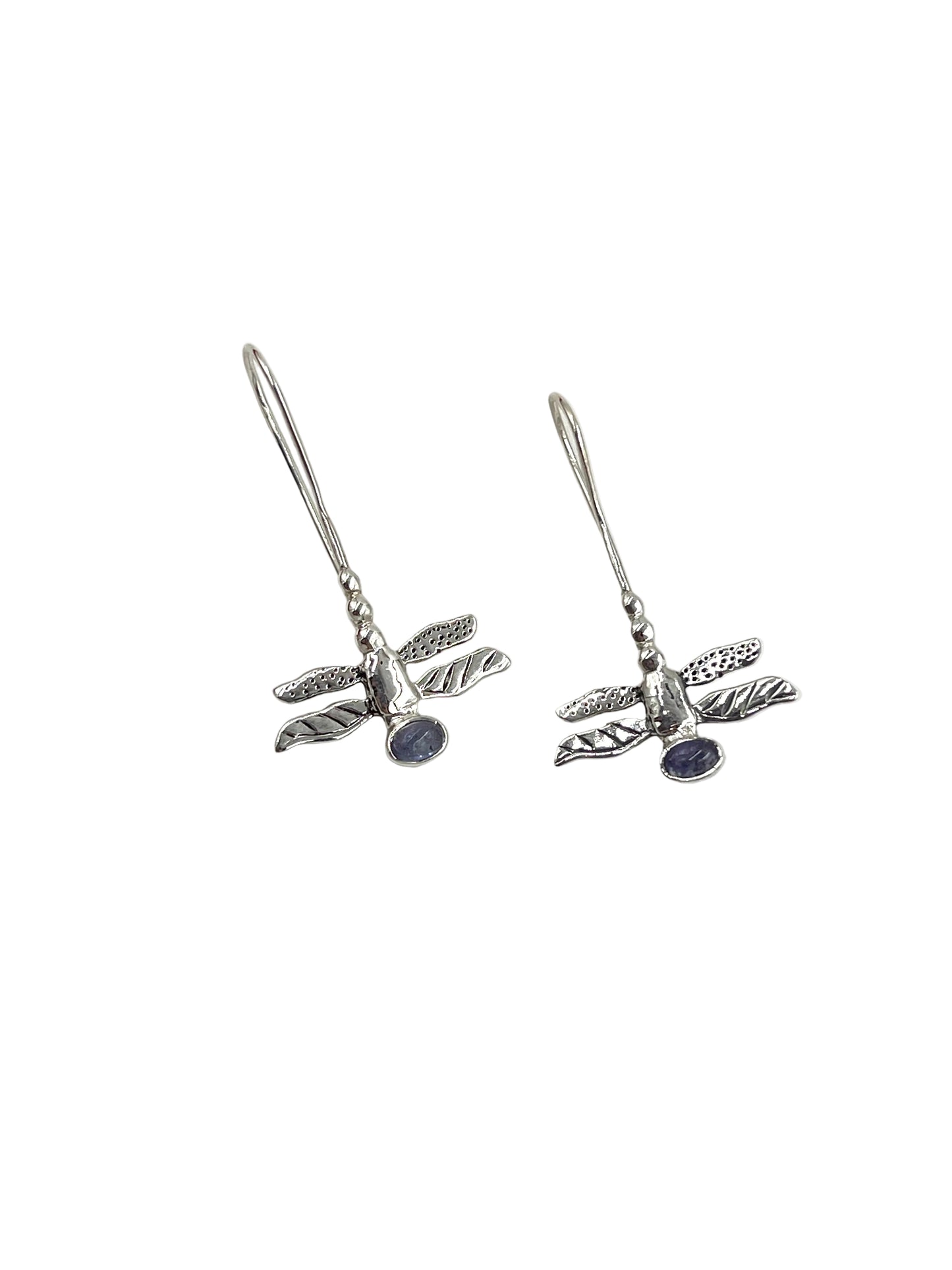 Silver Gemstone Dragonfly Earrings