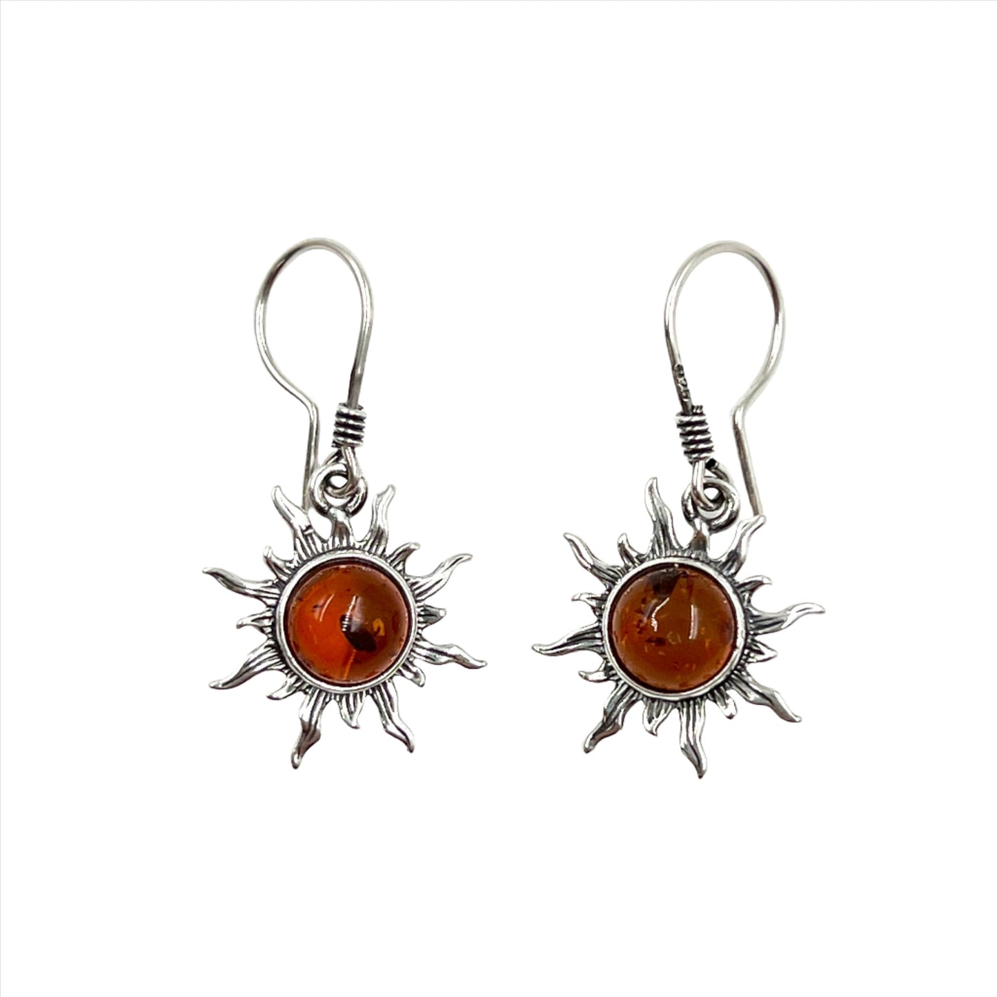 Sterling Silver Amber Sun Earrings