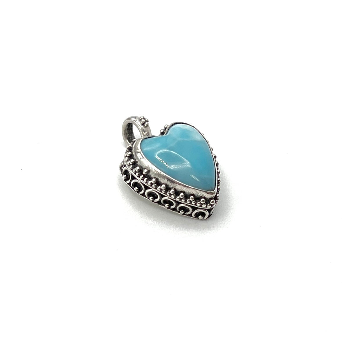 Sterling Silver Beaded Larimar Heart Pendants