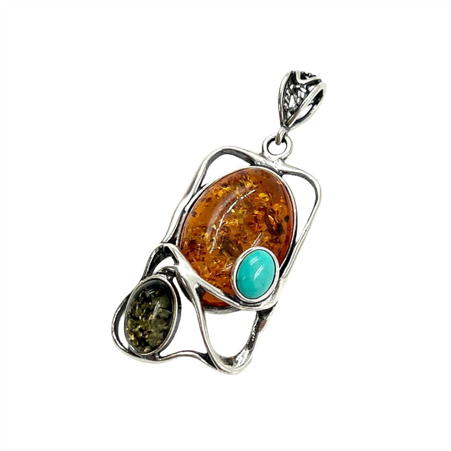 Sterling Silver Multi Amber Framed Pendants