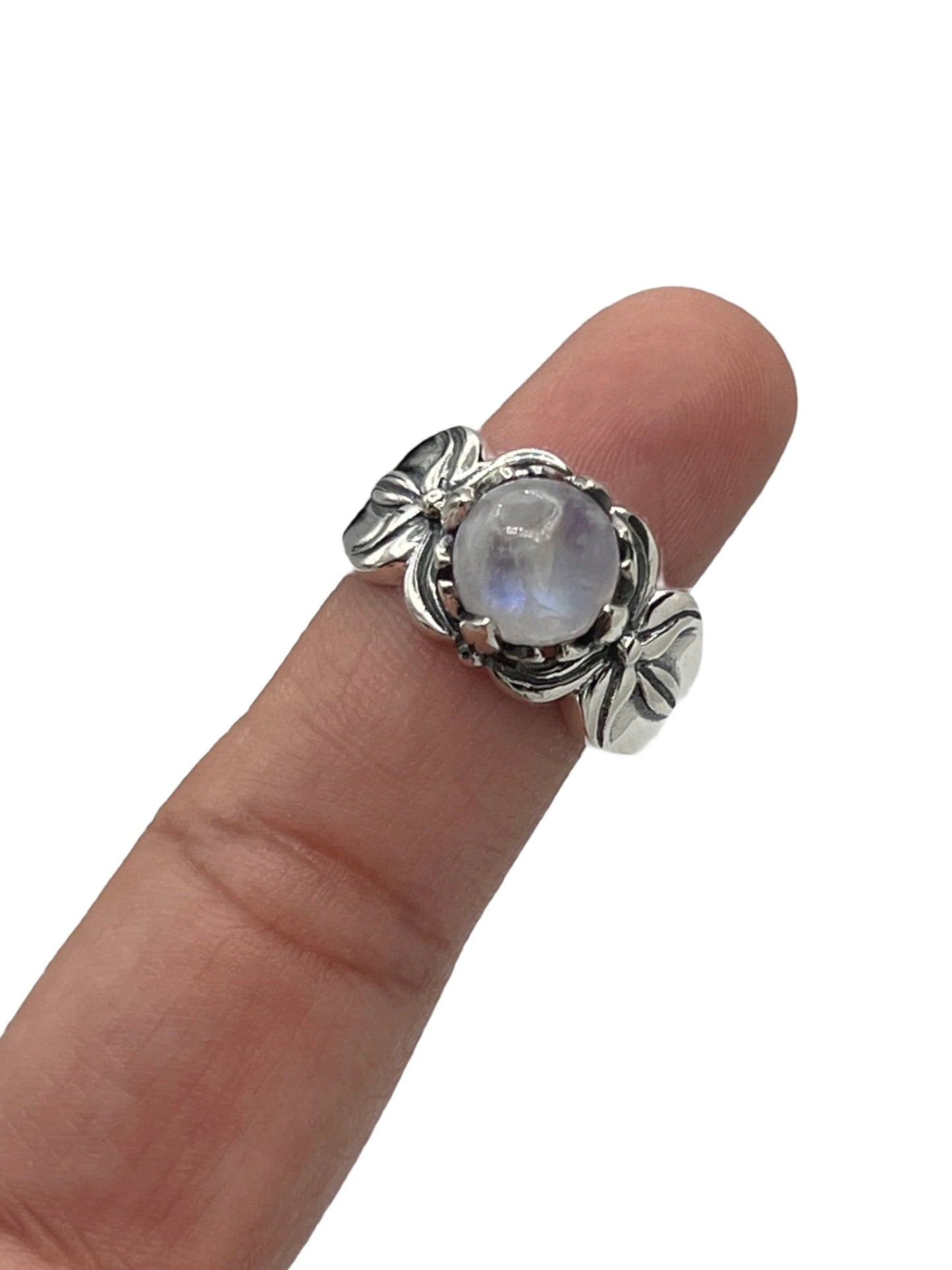 Sterling Silver Moonstone Flower Framed Ring