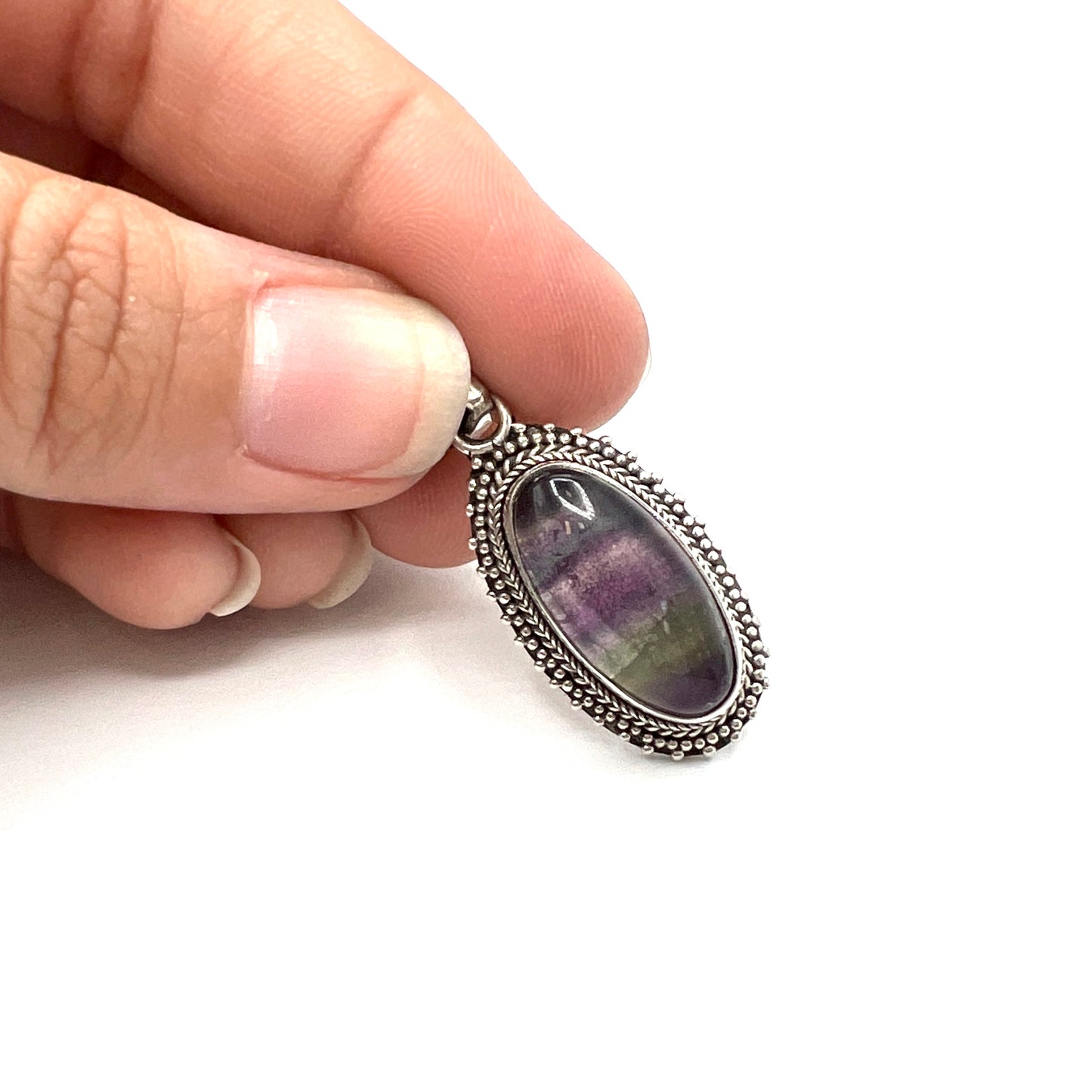 Sterling Silver Fluorite Oval Pendants