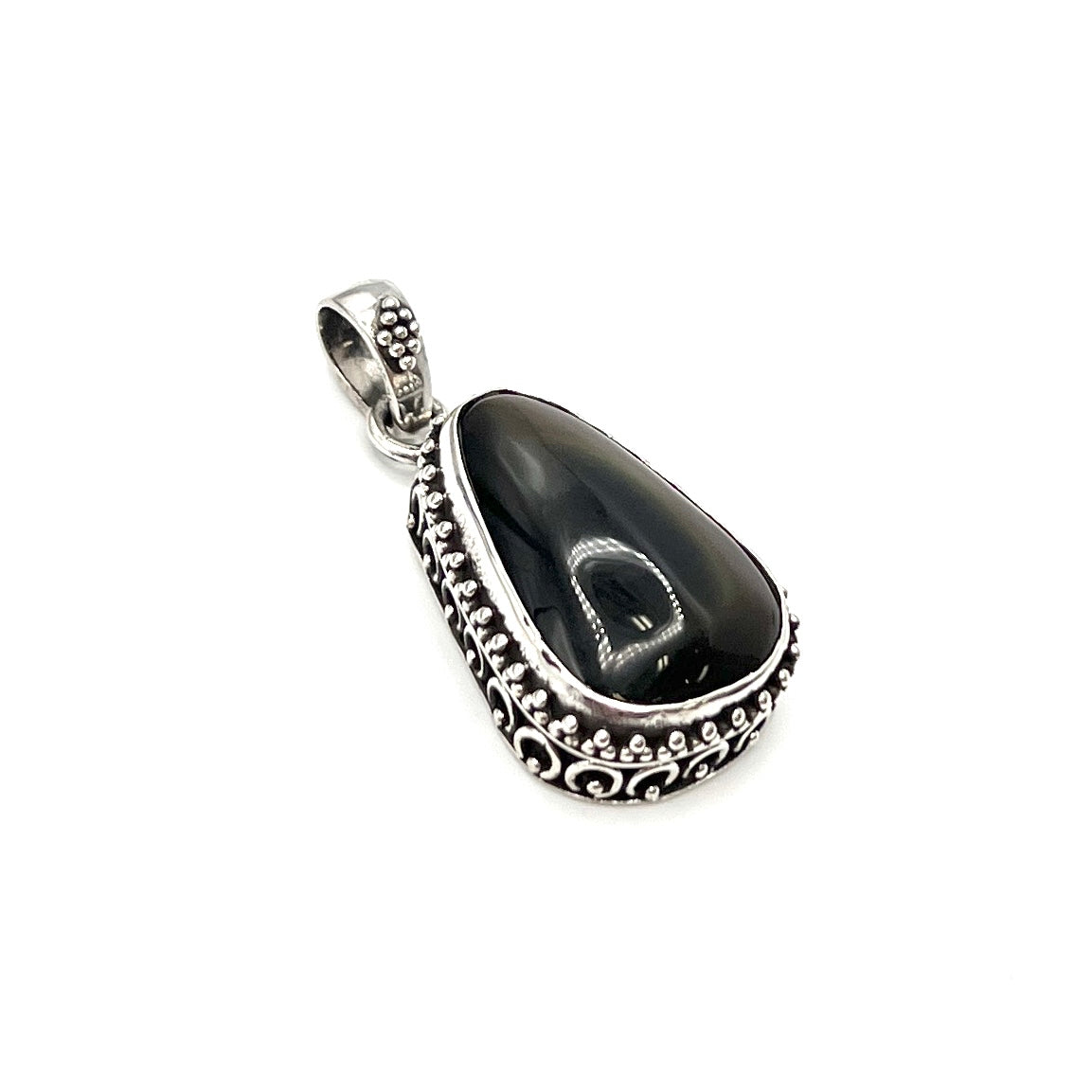 Sterling Silver Beaded Rainbow Obsidian Pendants