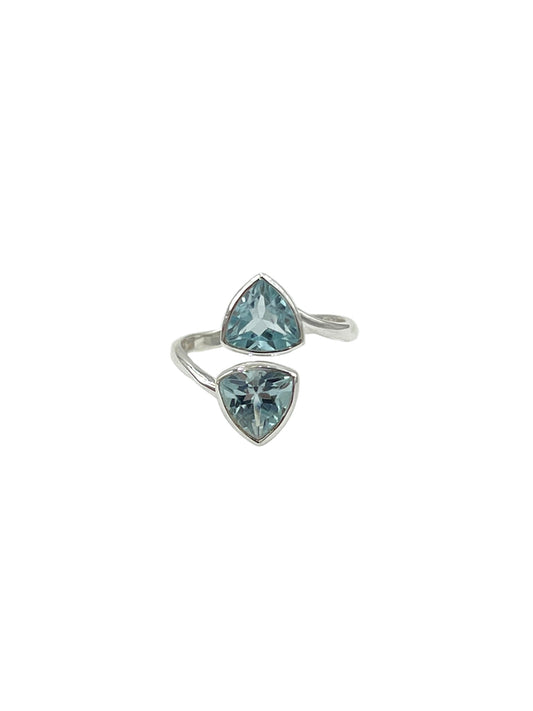 Double Trillion Blue Topaz Ring