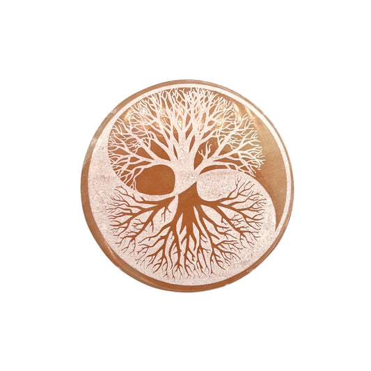 Yin Yang Tree of Life Peach Selenite Tiles