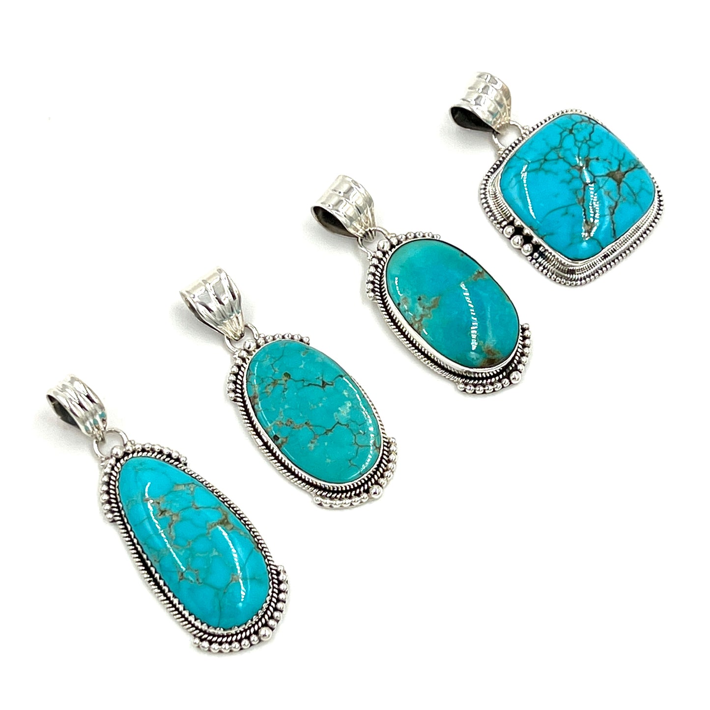 Sterling Silver Beaded Turquoise Pendants