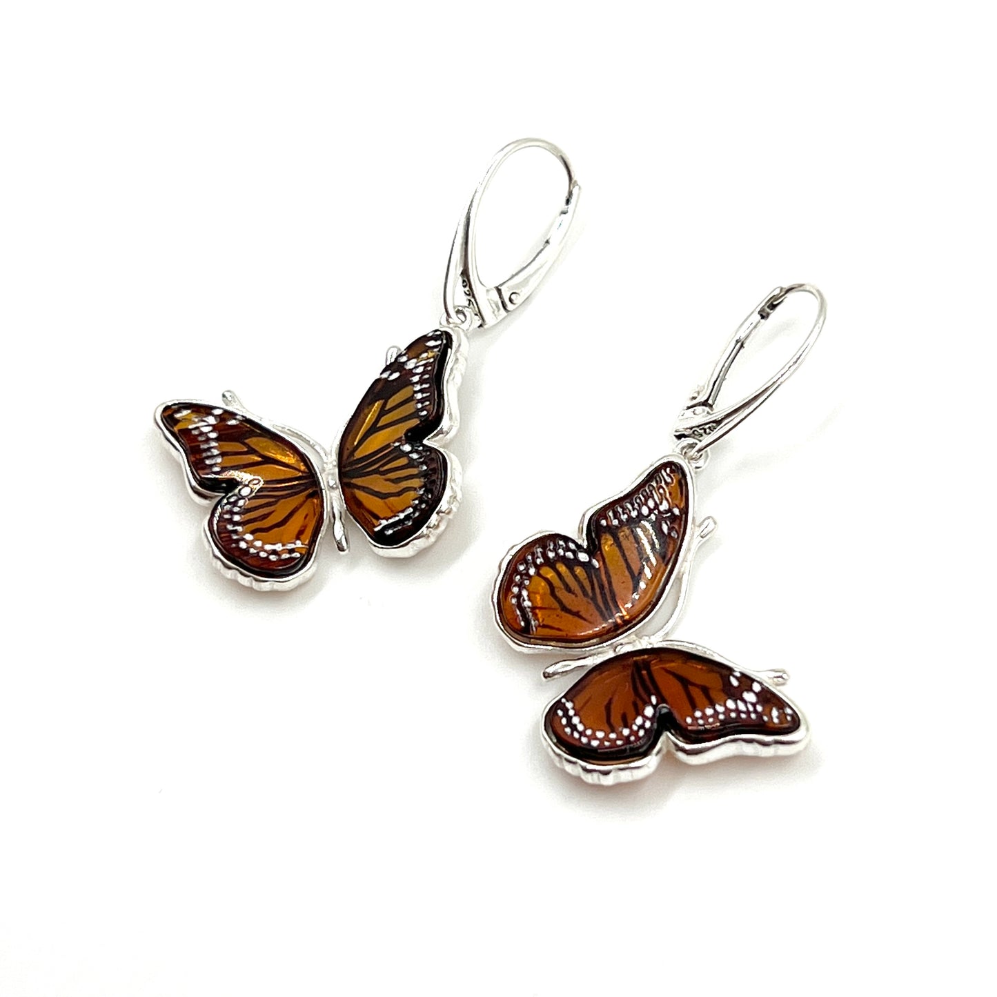 Sterling Silver Amber Butterfly Earrings