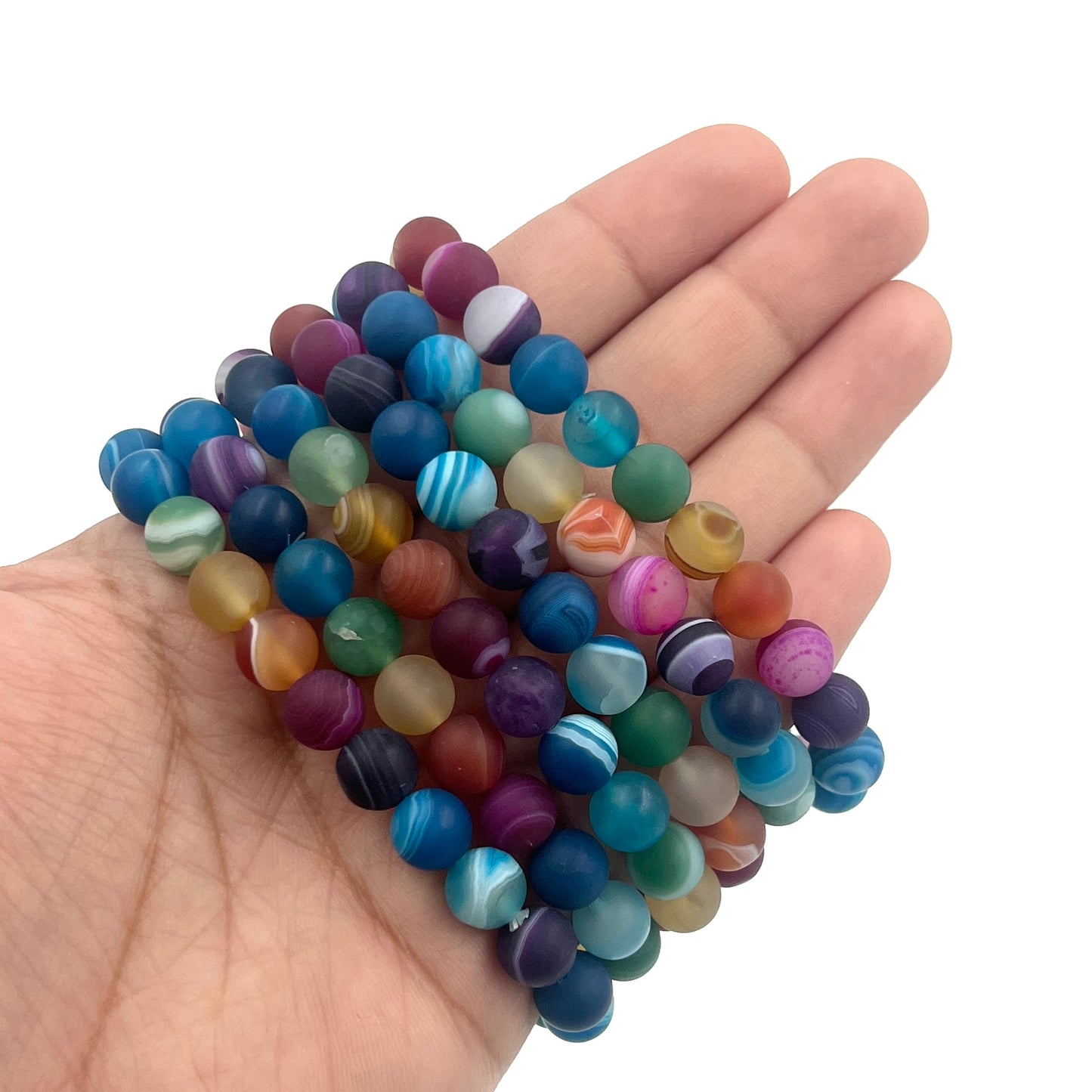 Matte Chakra Dyed Agate Beaded Stretchy Bracelet