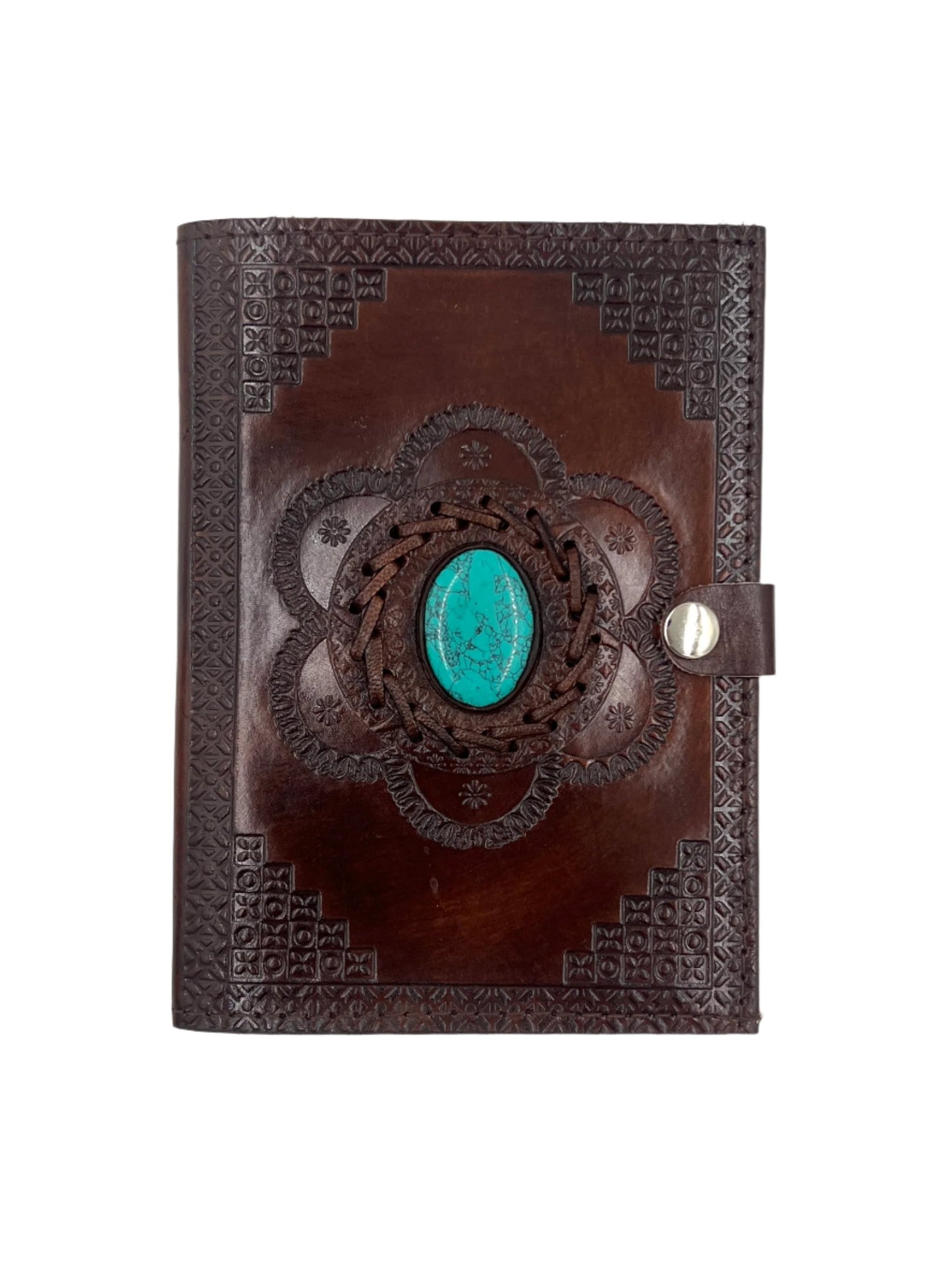 Camel Leather Gemstone Journal | Flower | 7" x 5" x 1/2"