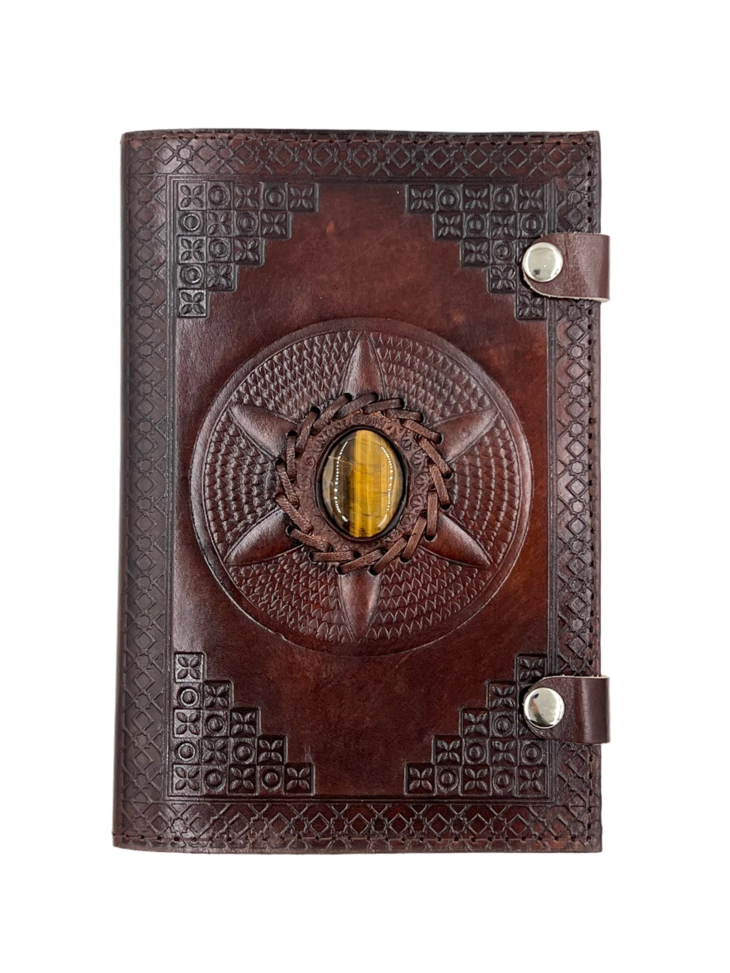 Camel Leather Gemstone Journal | Spiked Mandala | 9" x 6" x 1/2"