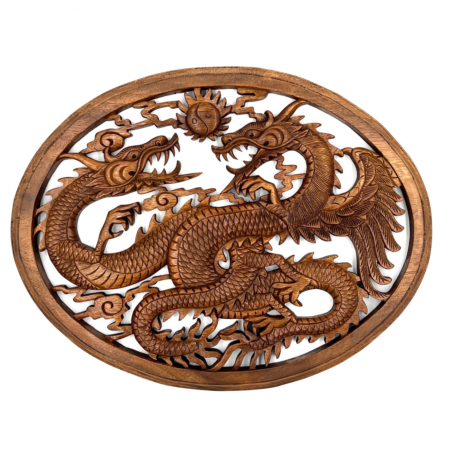 Large Double Dragon Yin Yang Panel Carving
