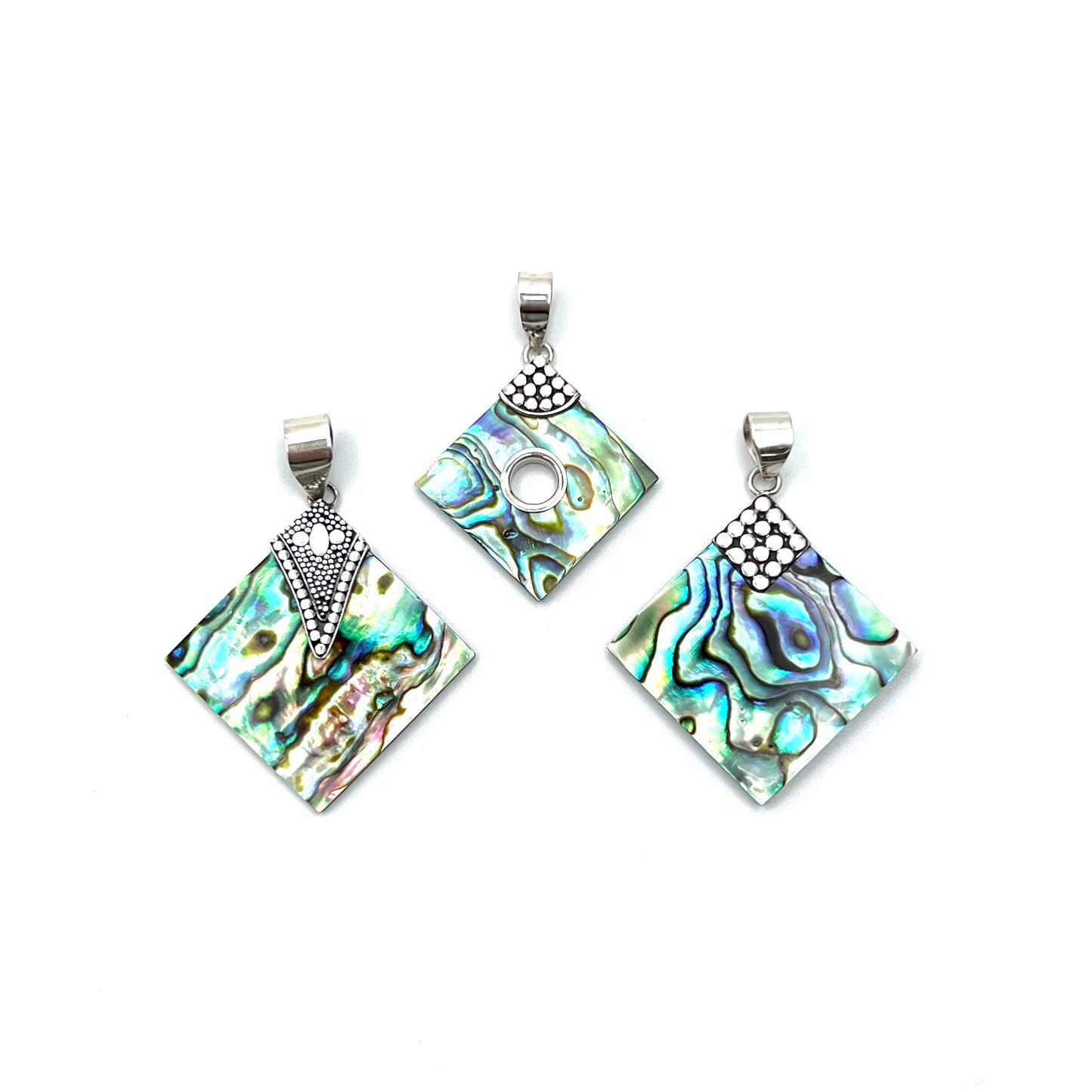 Sterling Silver Diamond Abalone Pendants