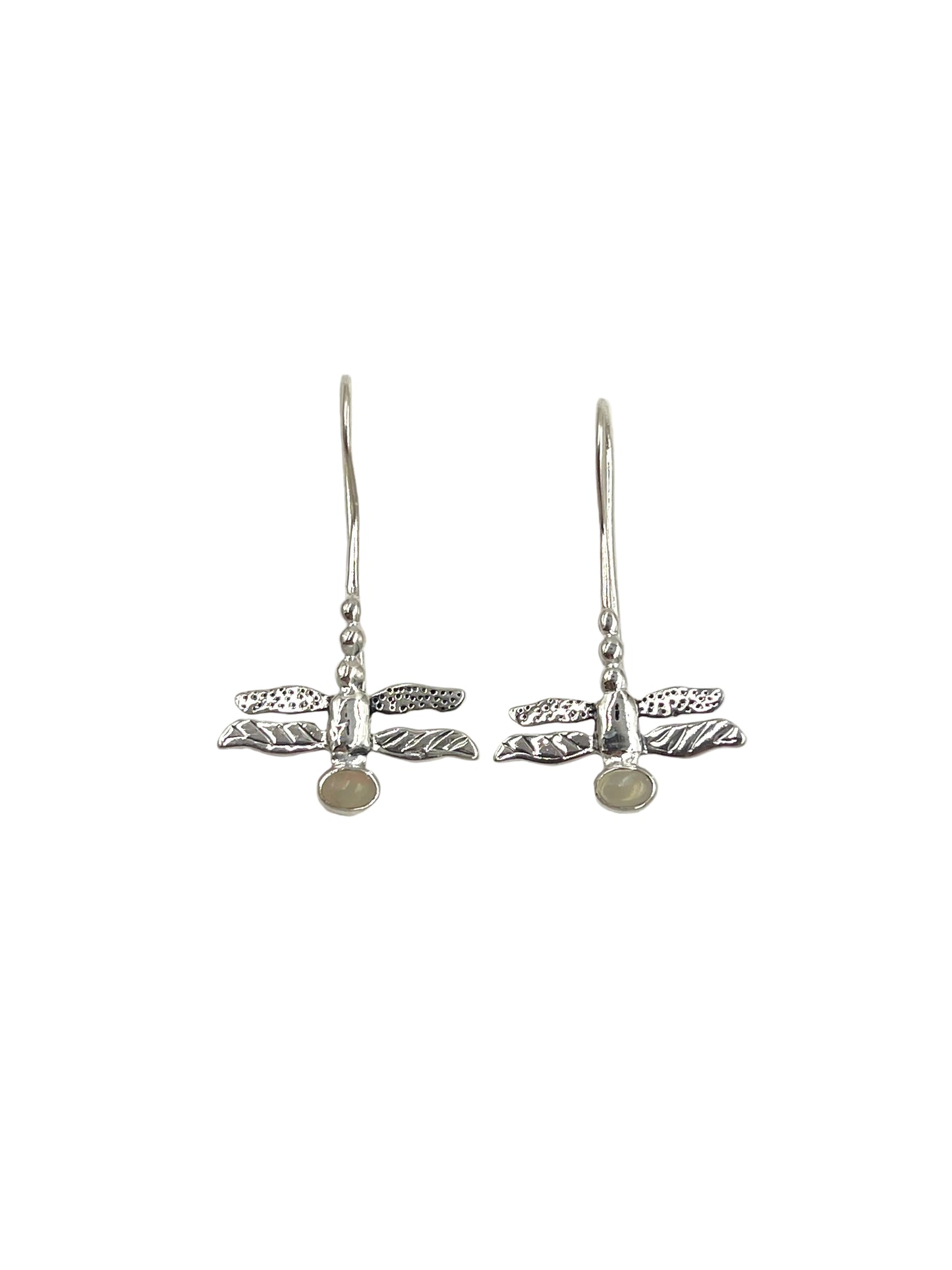 Silver Gemstone Dragonfly Earrings