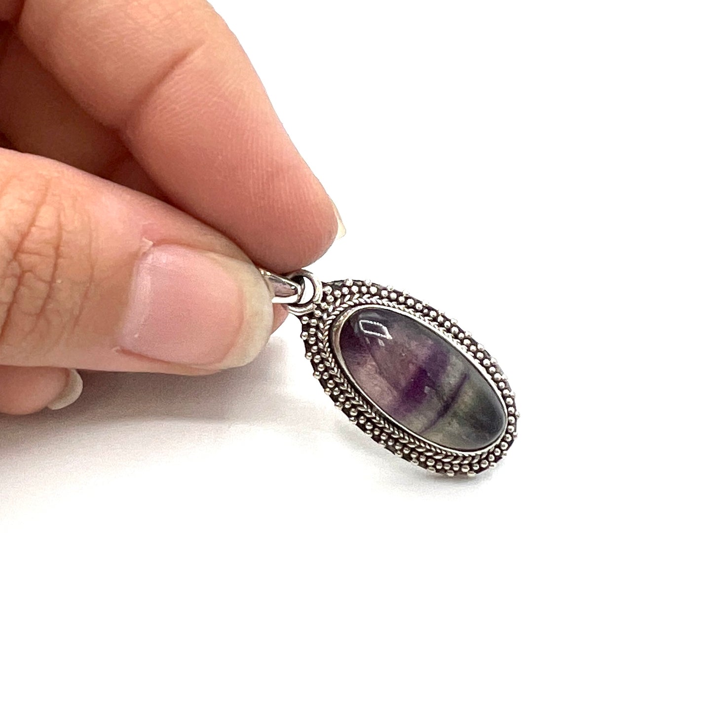 Sterling Silver Fluorite Oval Pendants