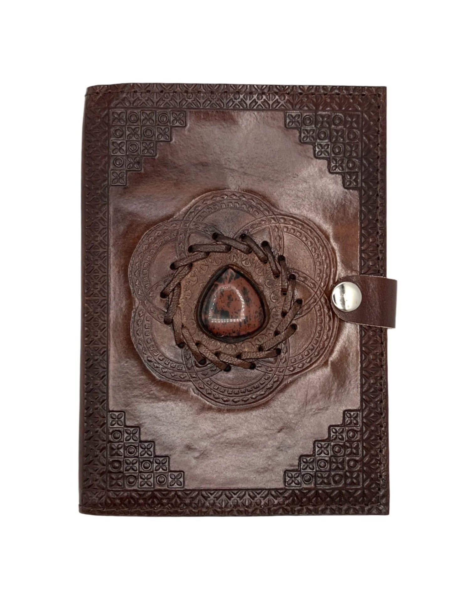 Camel Leather Gemstone Journal | Lotus | 7" x 5" x 1/2"