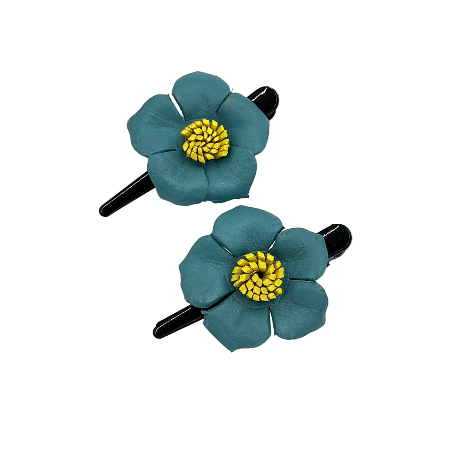 Leather Flower Hair Clips