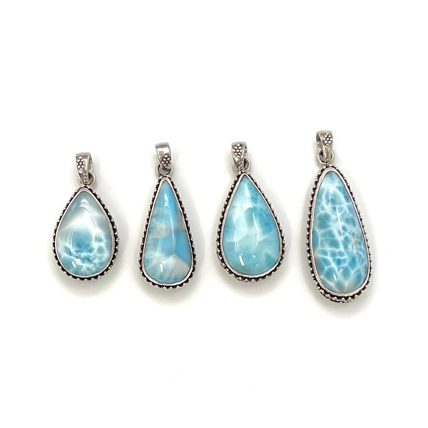 Sterling Silver Beaded Larimar Teardrop Pendants