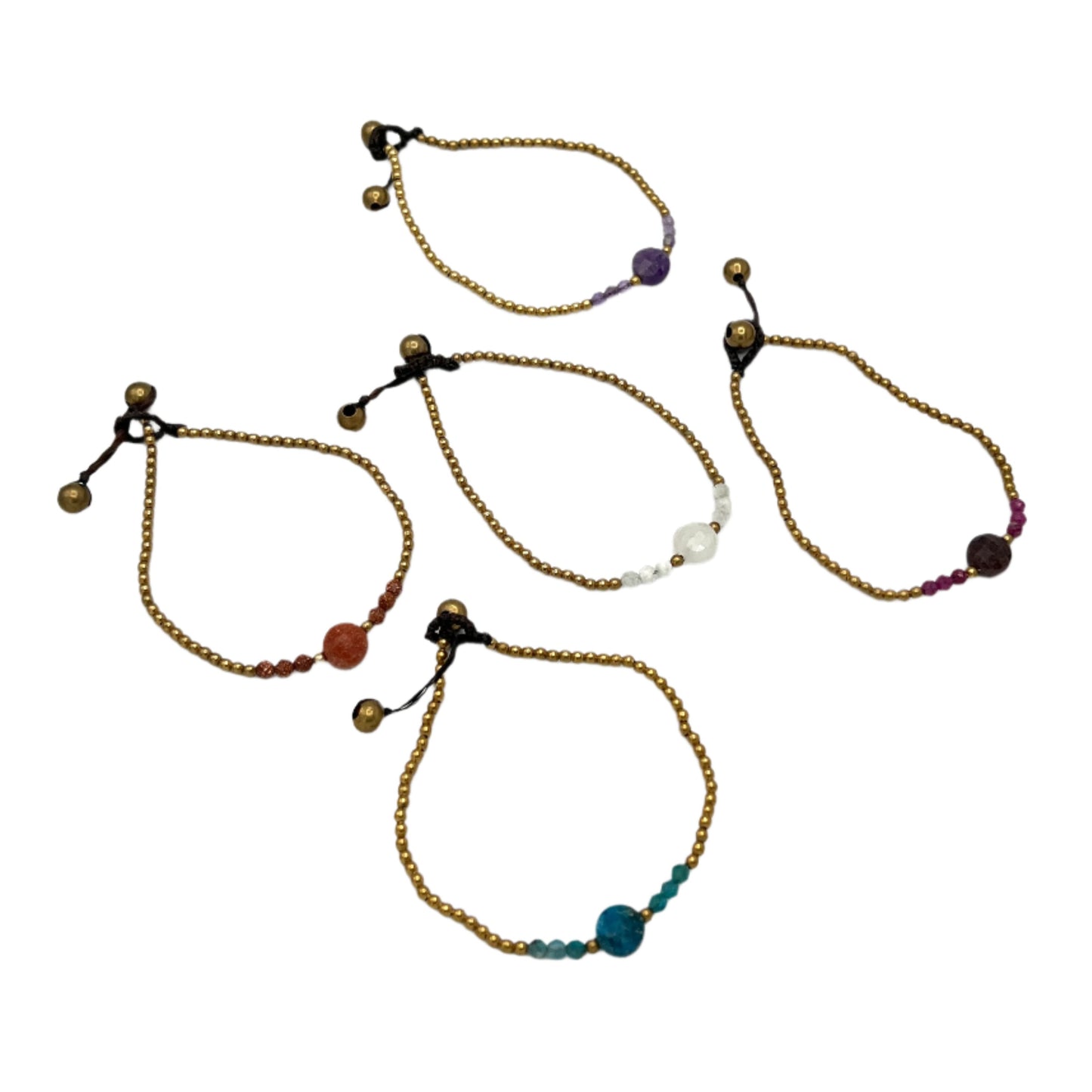 Faceted Round Gemstone Brass Bracelet