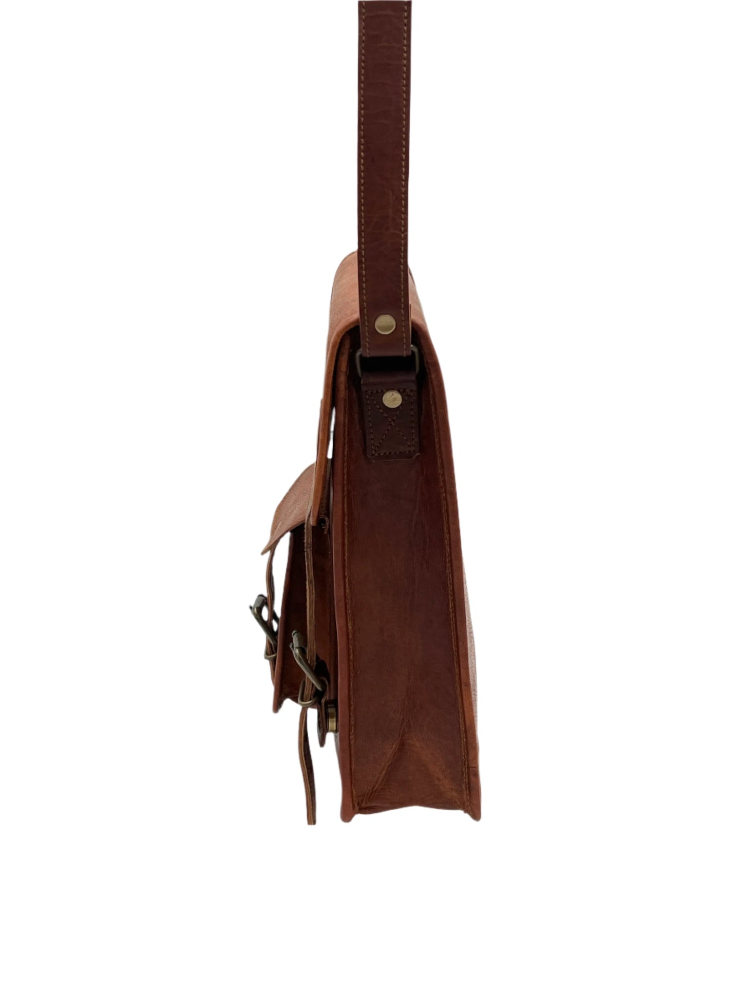 Camel Leather Cross Body Messenger Bag