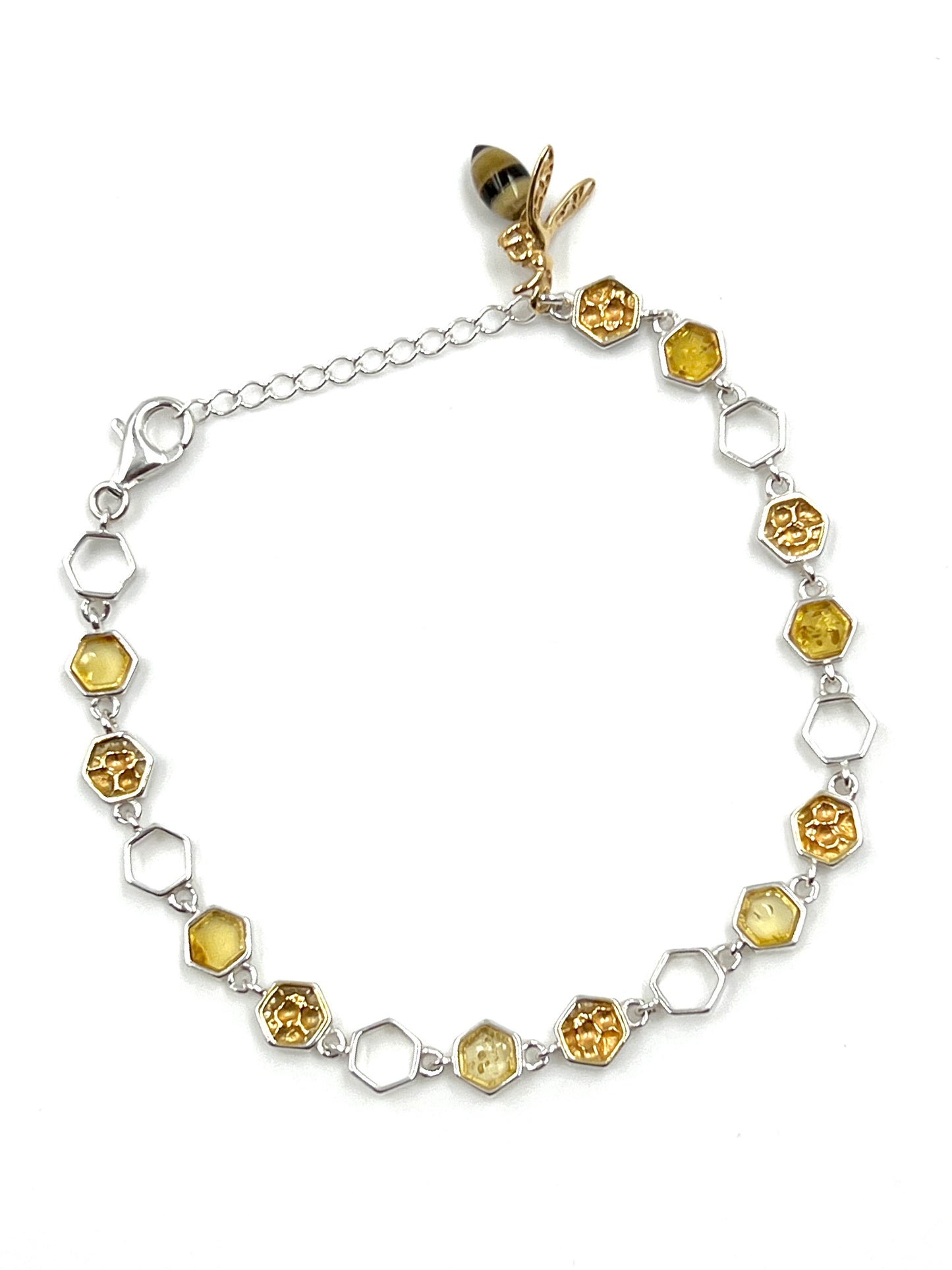 Sterling Silver Amber Honey Comb Bracelet