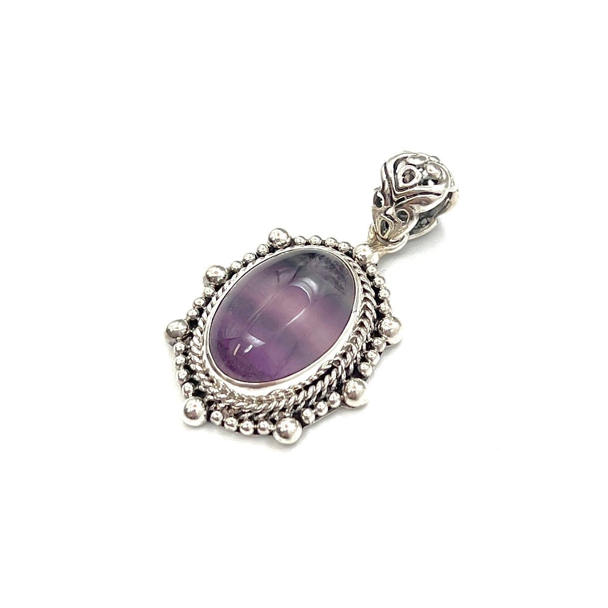 Sterling Silver Beaded Fluorite Oval Pendants