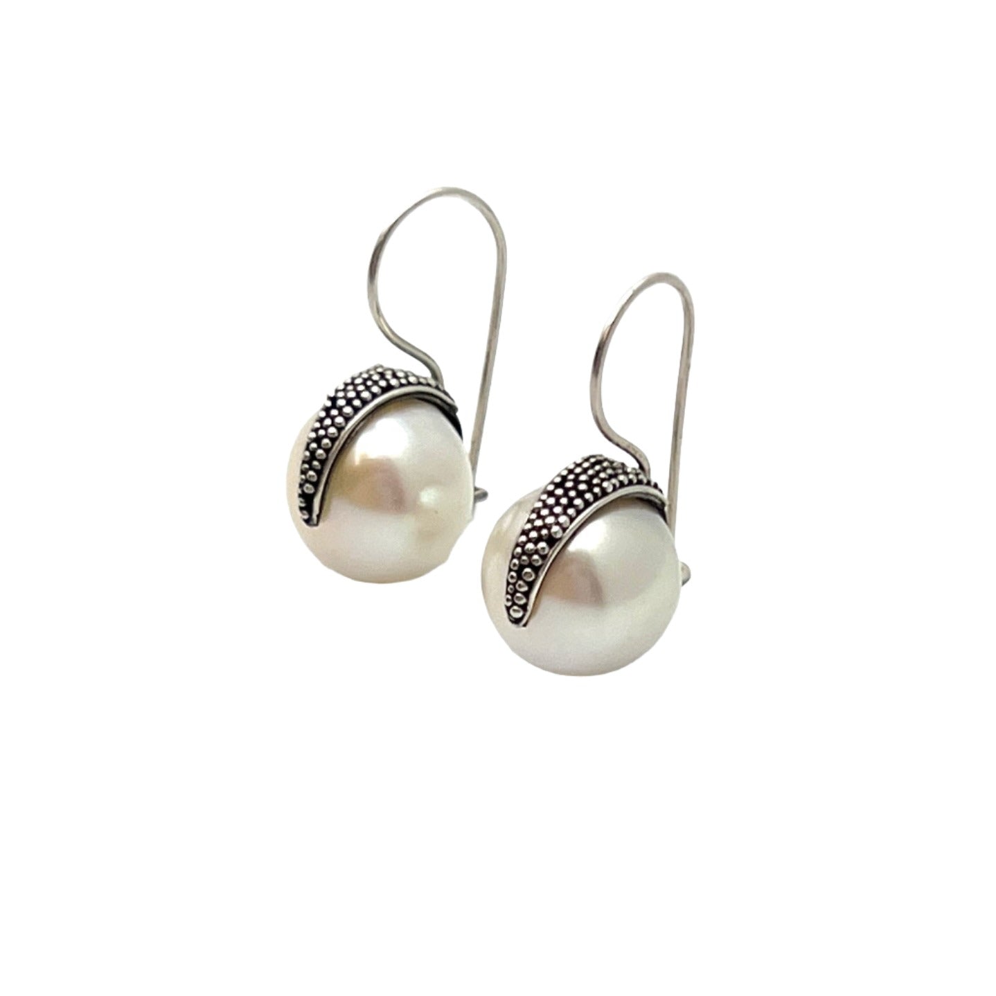 Sterling Silver Round Drop Pearl Earrings