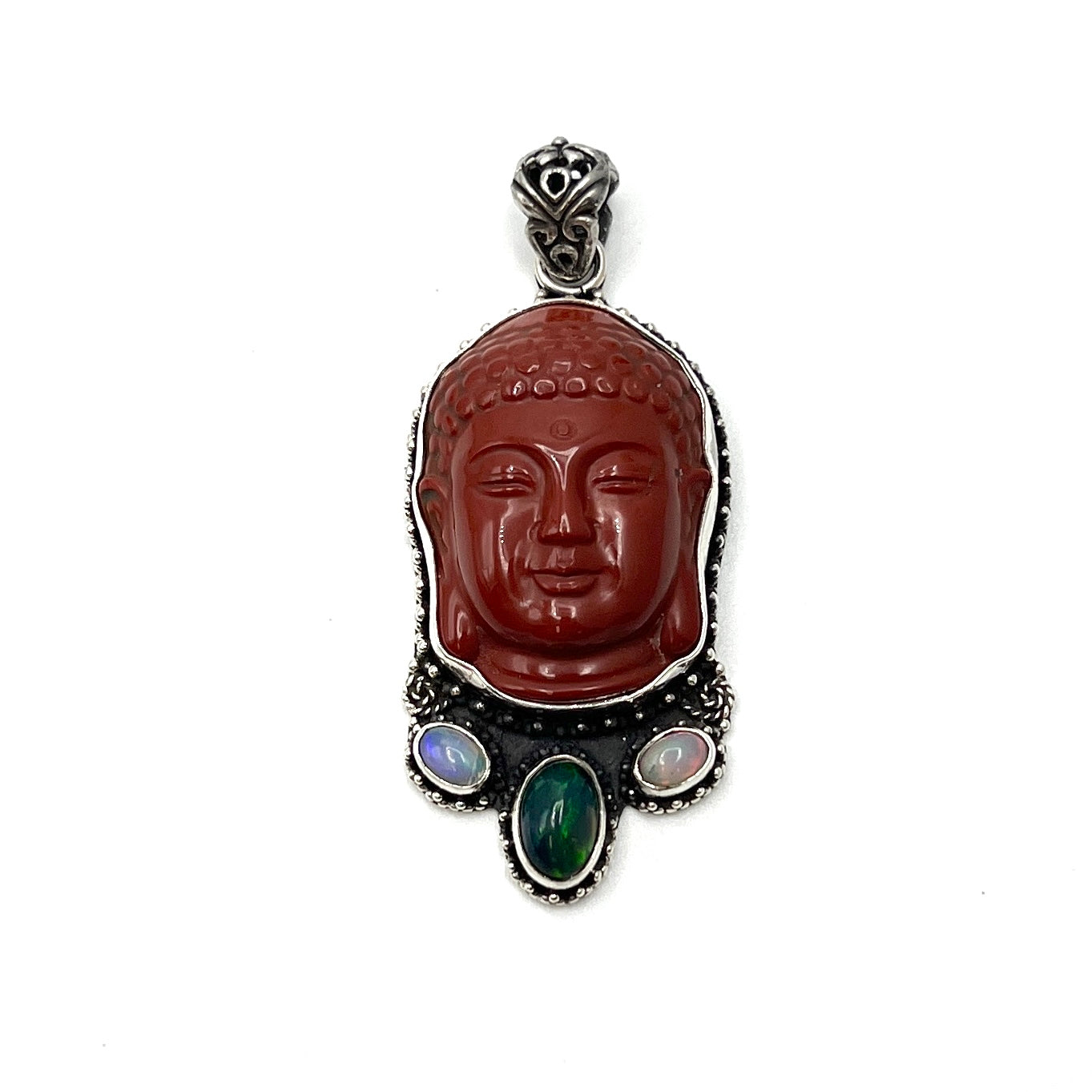 Red Jasper & Opal Buddha Head Pendants