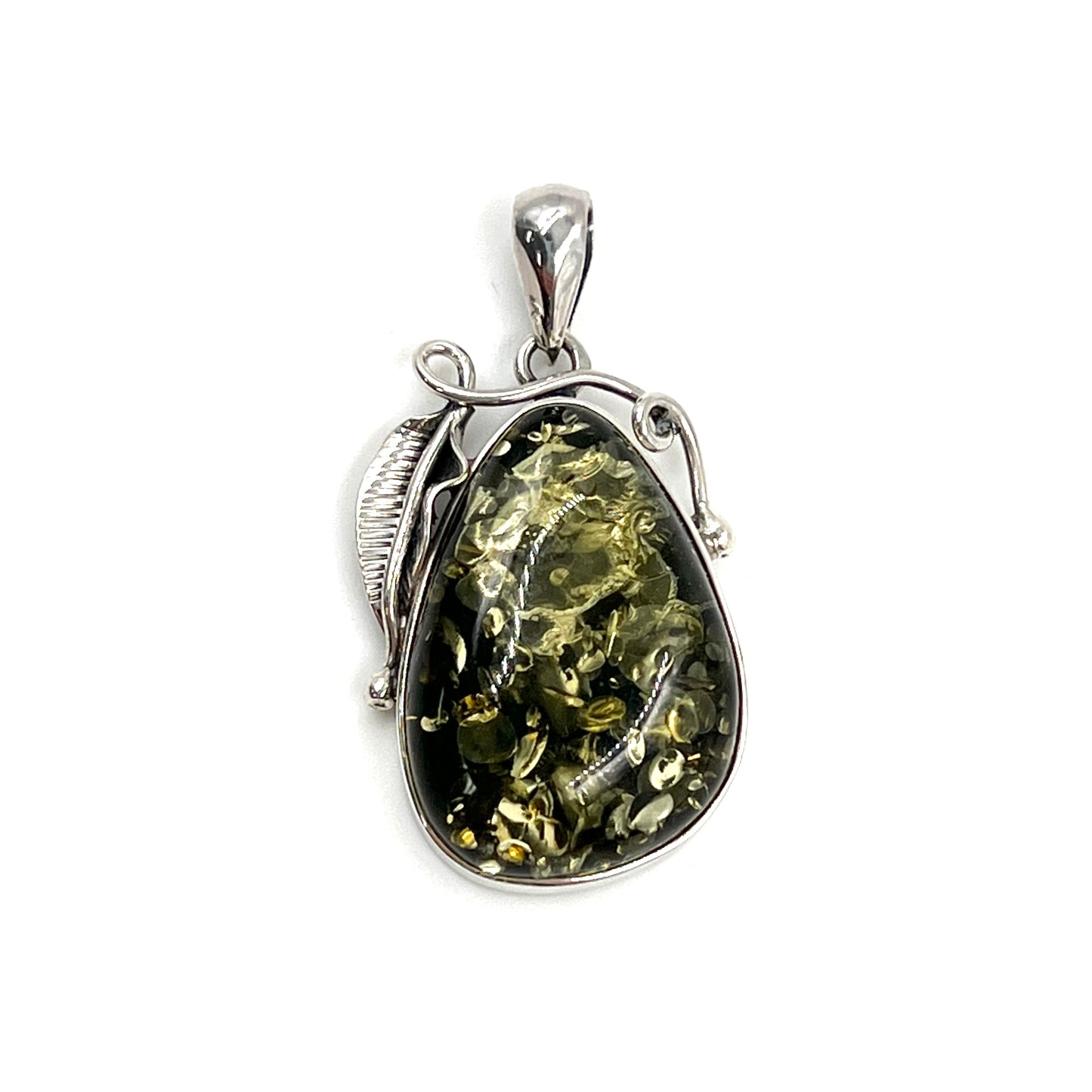 Green Amber Freeform Pendants