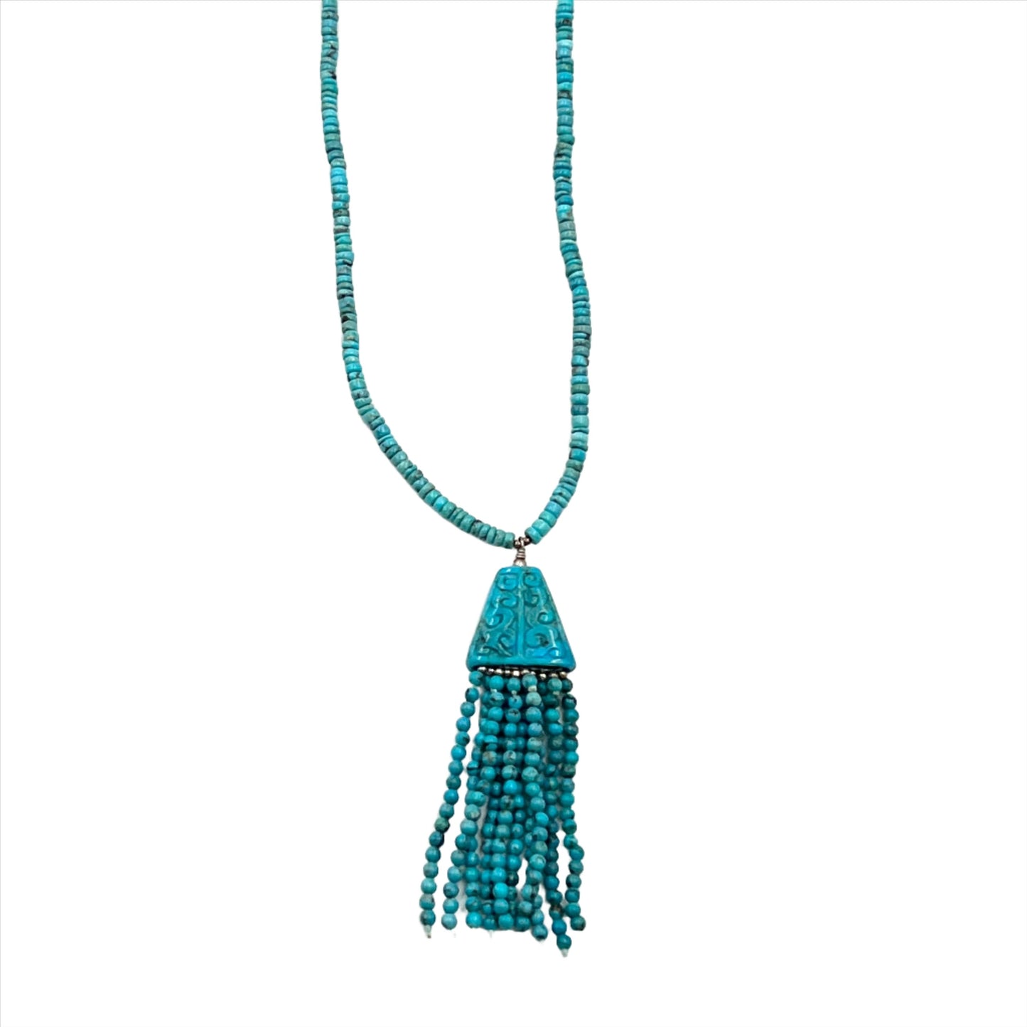 Kingman Beaded Turquoise Tassel Necklace