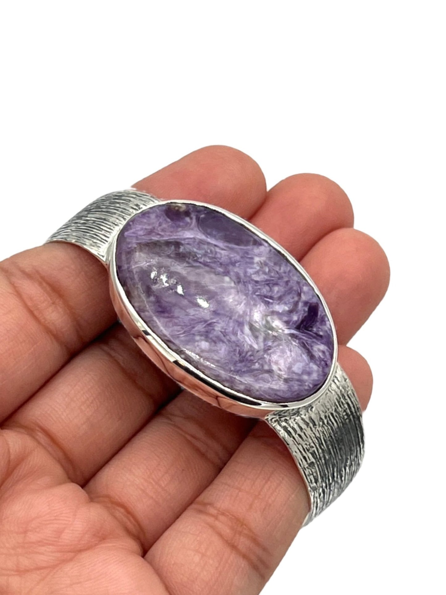 Silver Charoite Oval Cuff