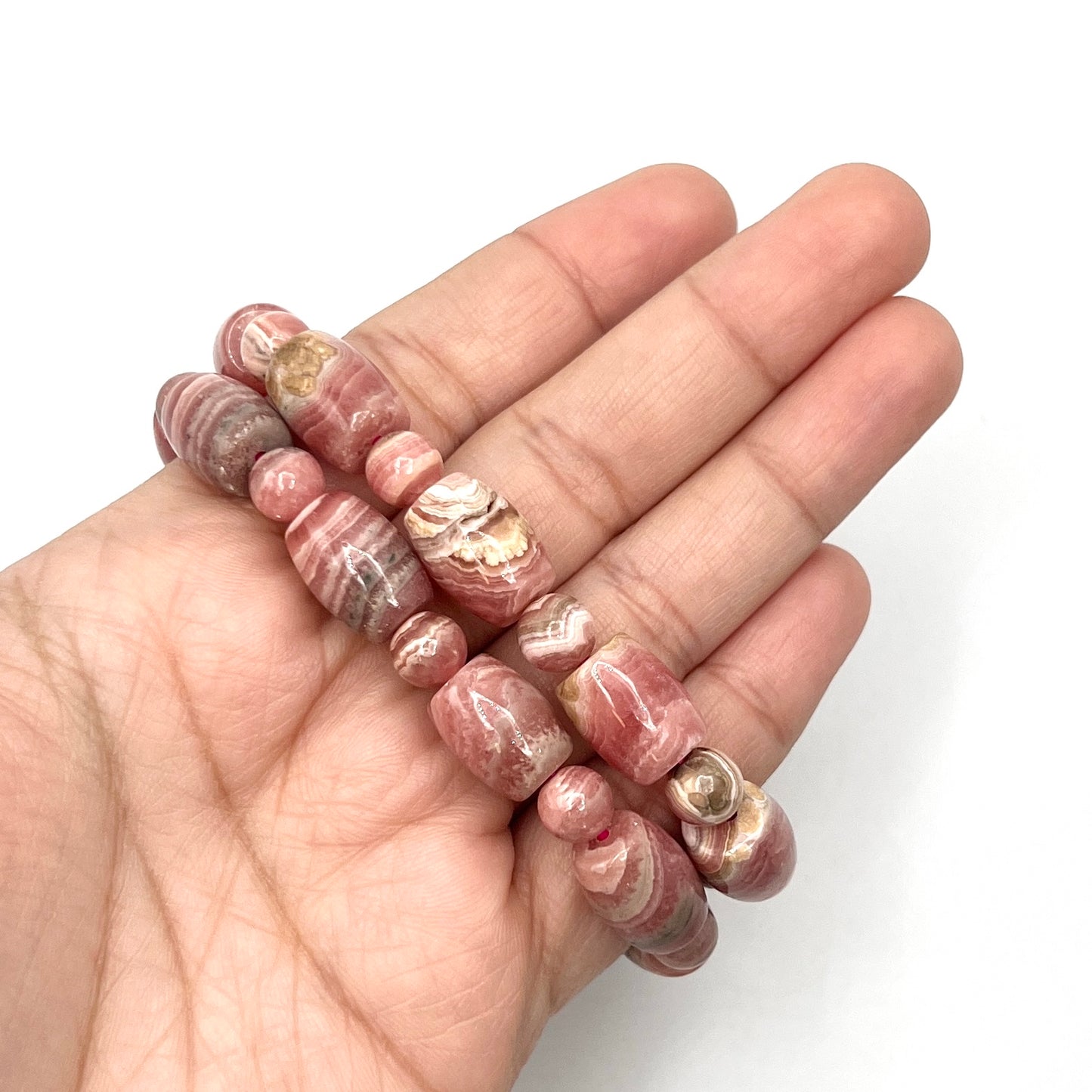 Rhodochrosite Barrel Stretchy Bracelets