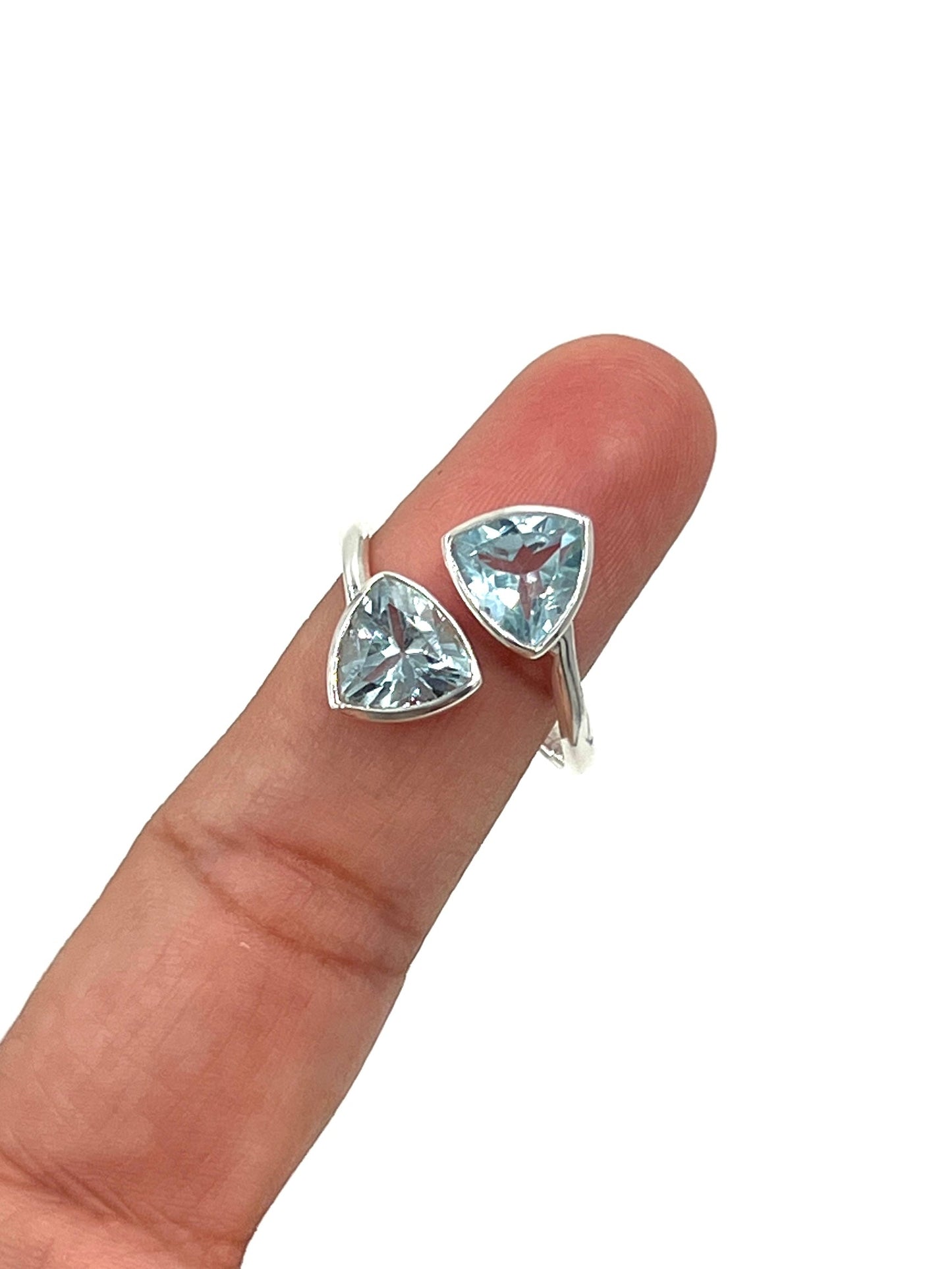 Double Trillion Blue Topaz Ring
