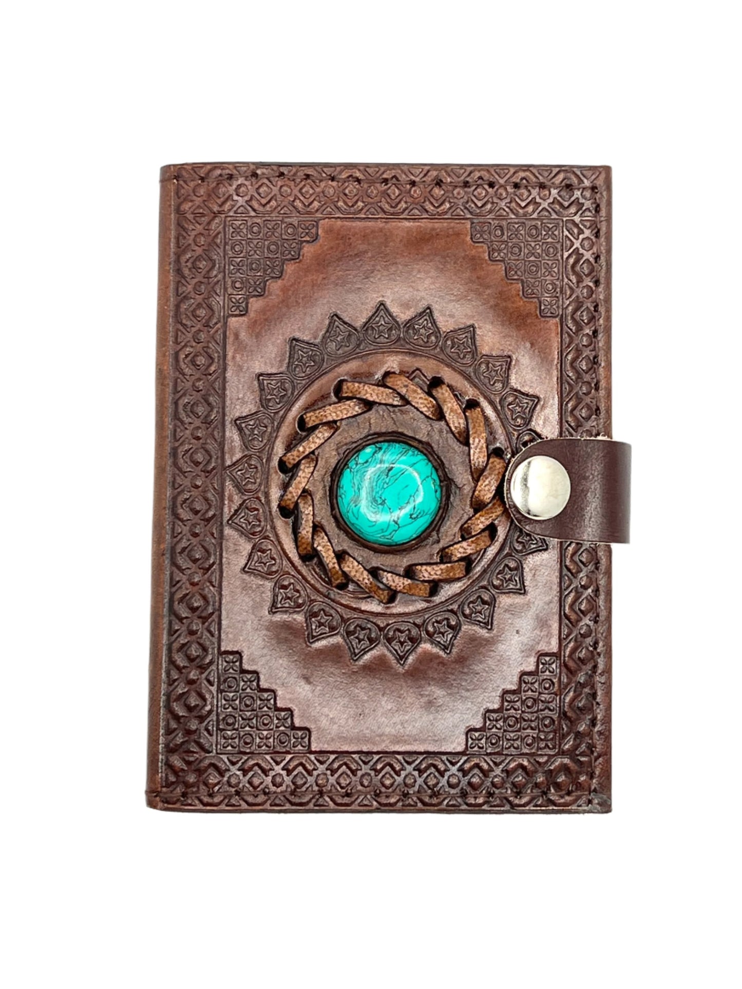 Camel Leather Gemstone Journal | Star Mandala | 5" x 3.5" x 1/2"