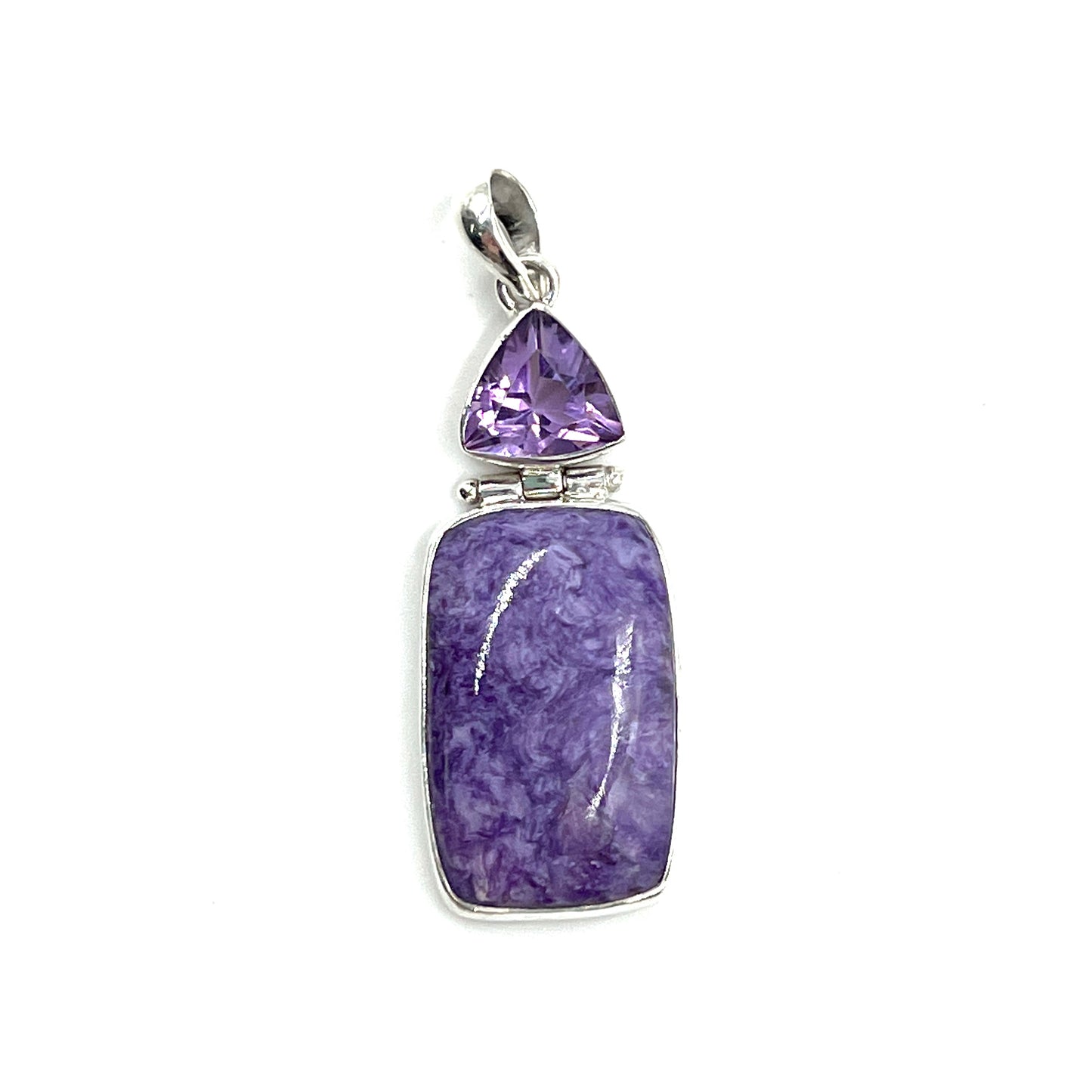 Sterling Silver Amethyst & Charoite Square Pendants