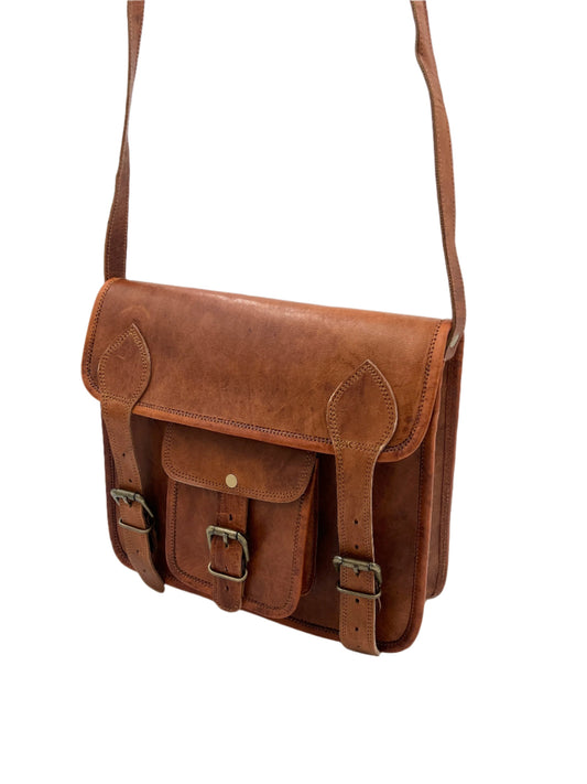 Camel Leather Cross Body Messenger Bag