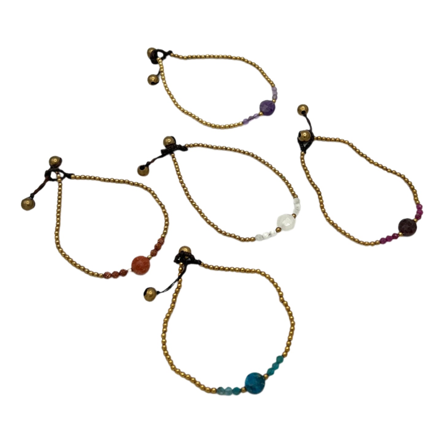 Faceted Round Gemstone Brass Bracelet