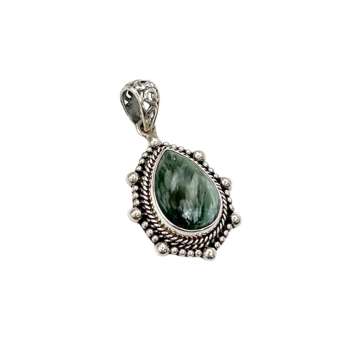 Sterling Silver Beaded Seraphinite Teardrop Pendants