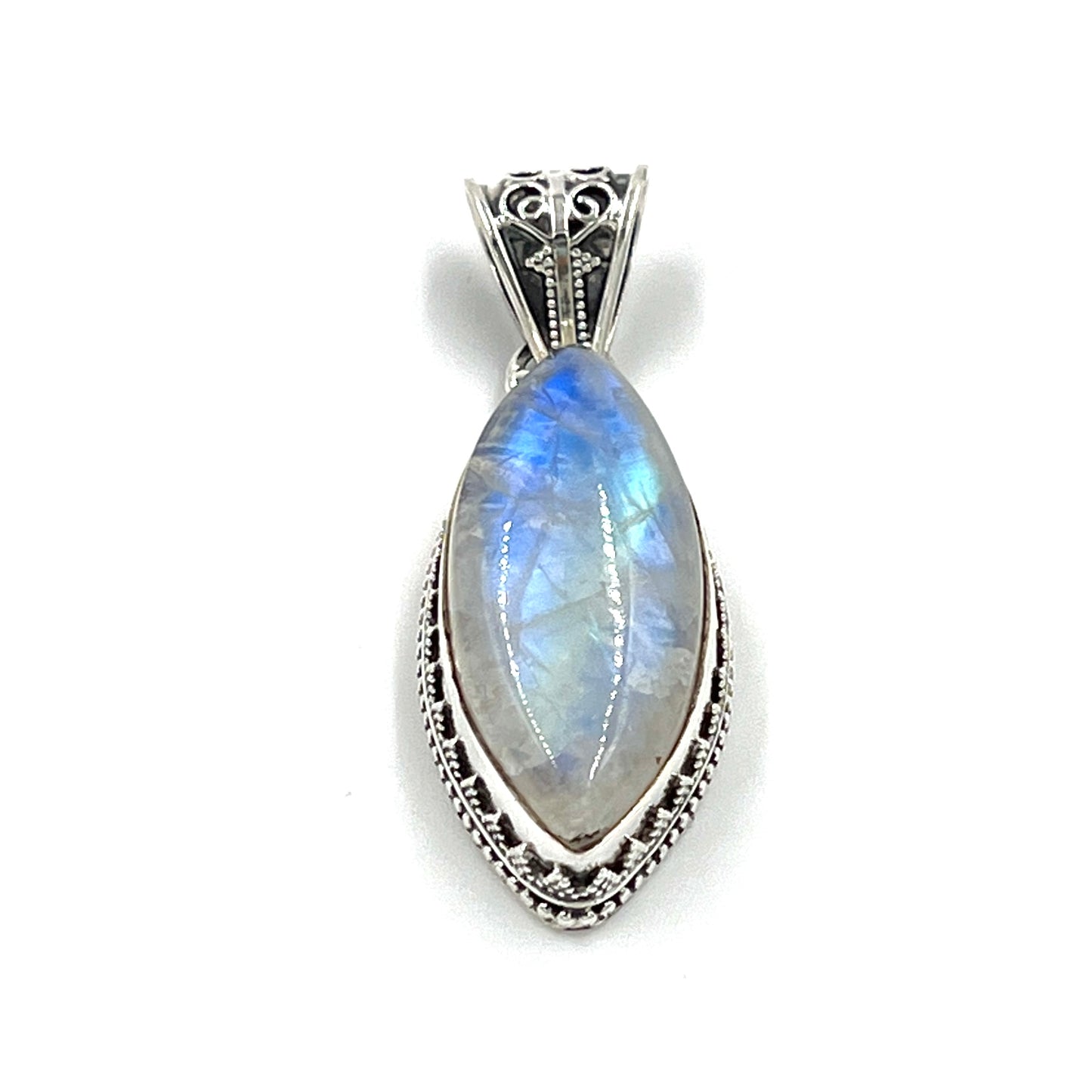 Sterling Silver Filigree Marquise Moonstone Pendant