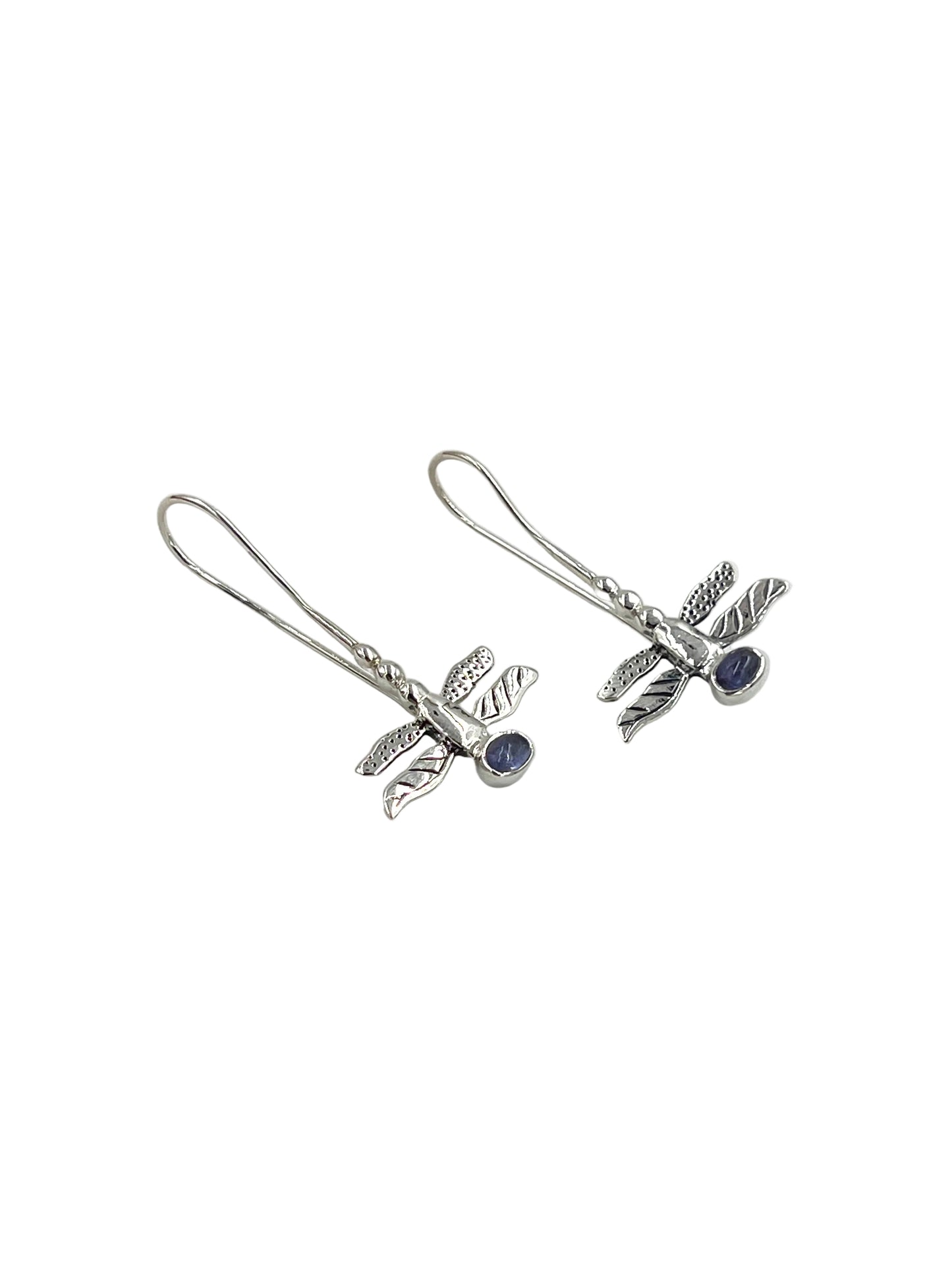 Silver Gemstone Dragonfly Earrings
