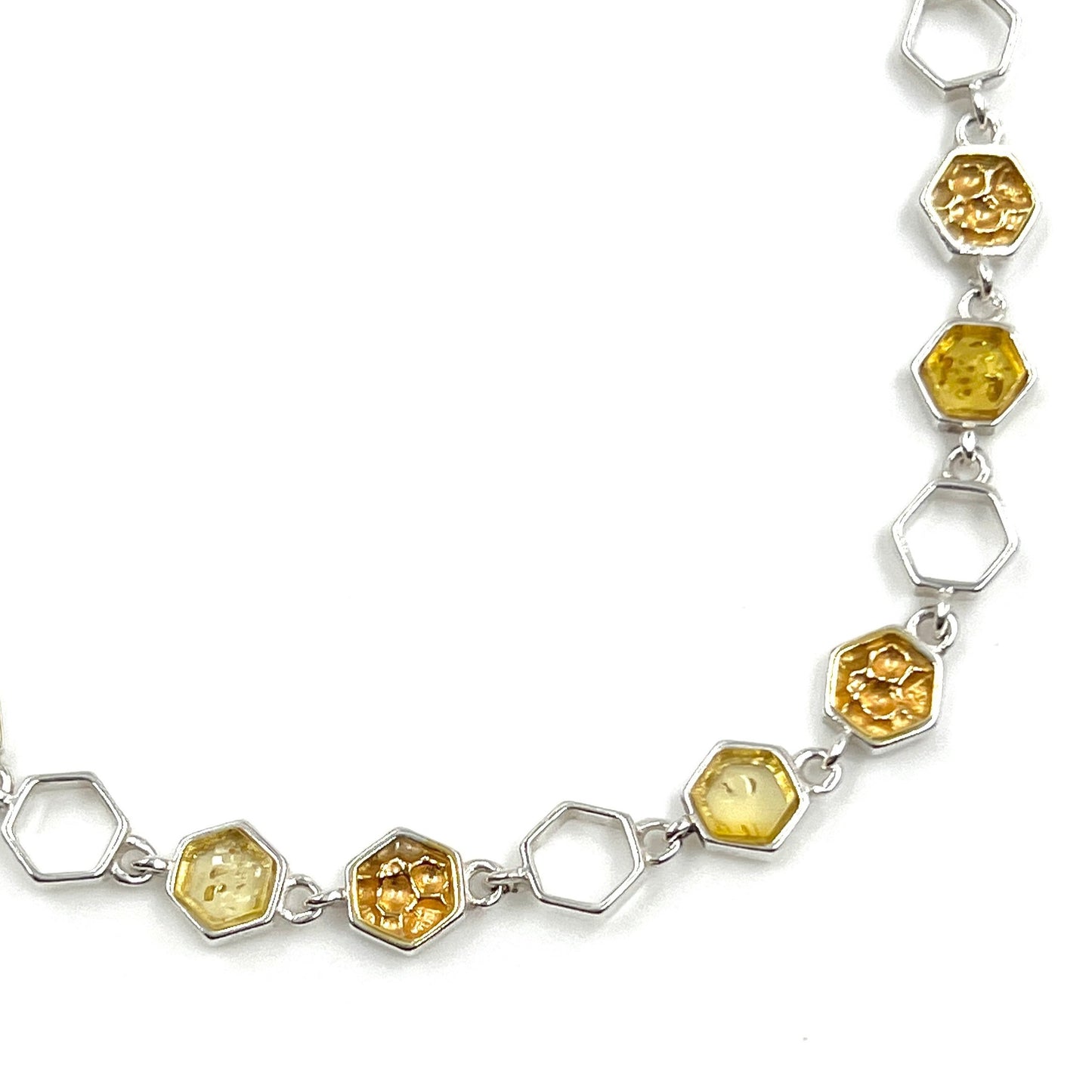 Sterling Silver Amber Honey Comb Bracelet