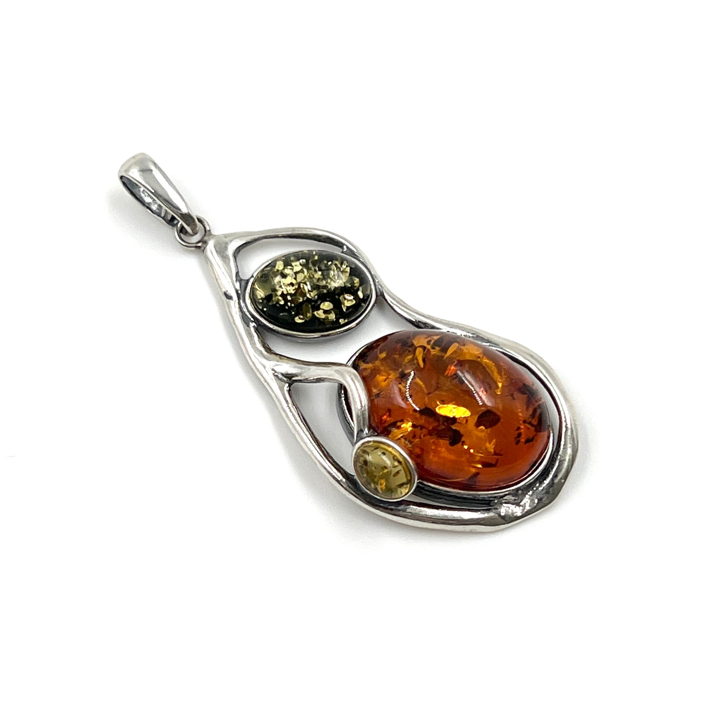 Sterling Silver Multi Amber Framed Pendants