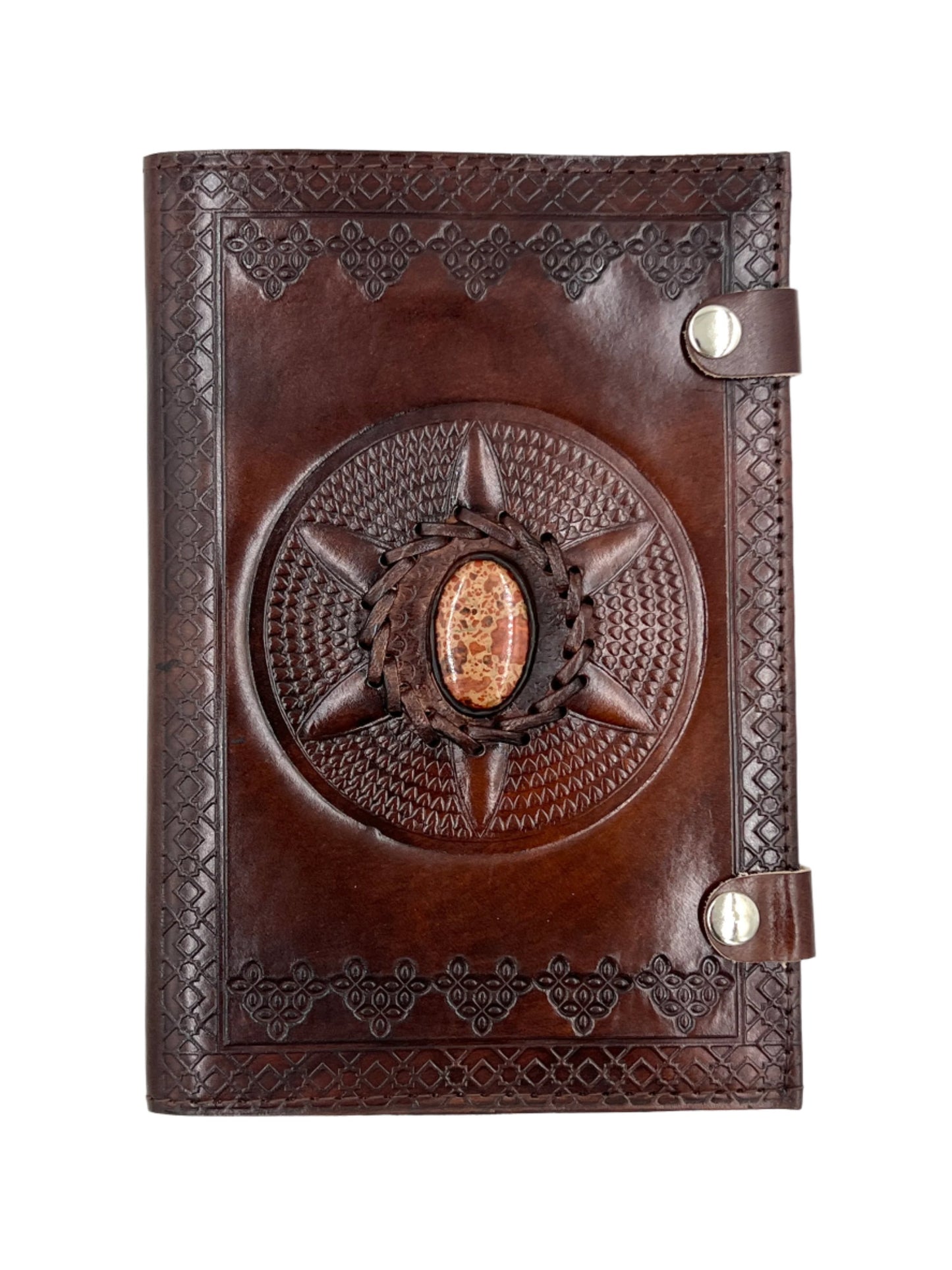 Camel Leather Gemstone Journal | Spiked Mandala | 9" x 6" x 1/2"