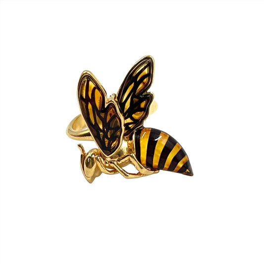 Gold Plated Silver Amber Queen Bee Ring