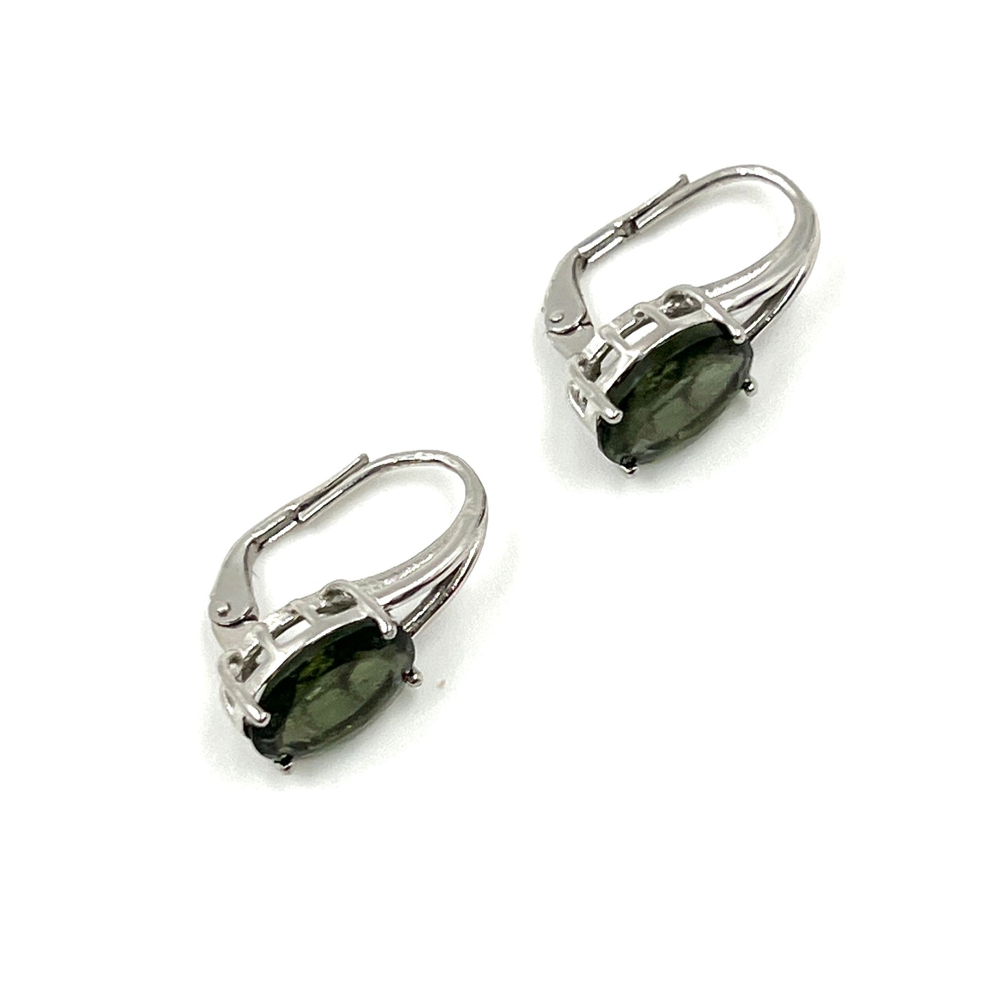 Sterling Silver Faceted Moldavite Oval Earrings